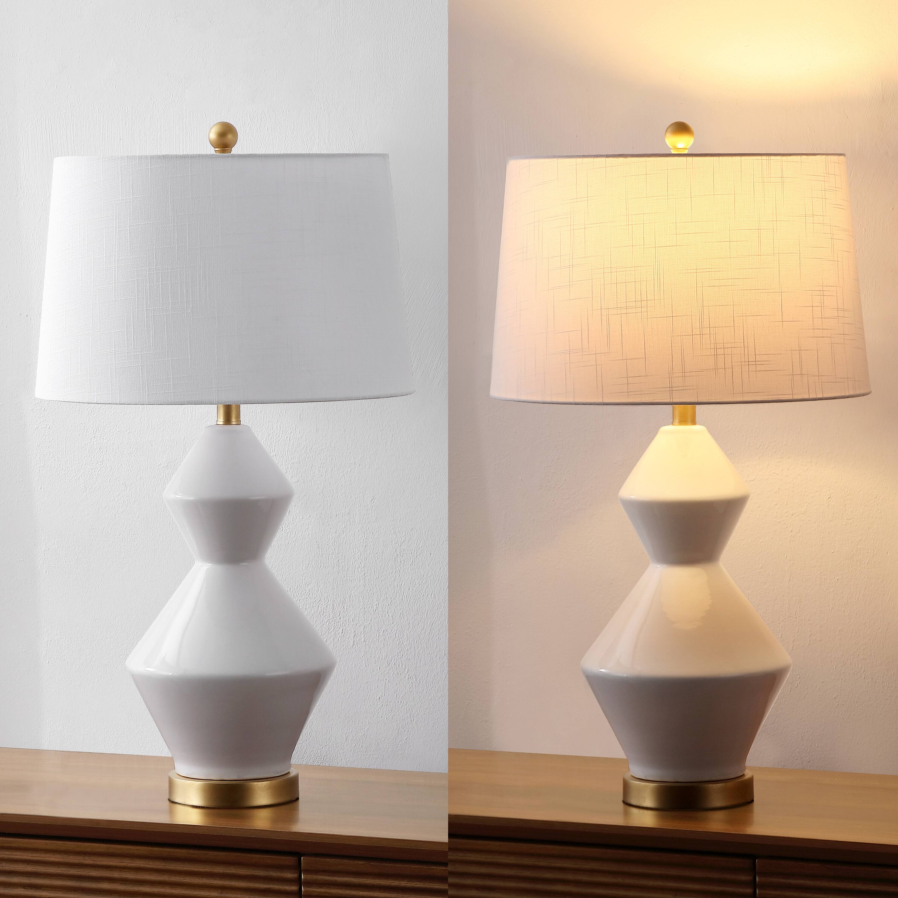 Alt View 3. Jonathan Y - Abbas 29" Geometric Ceramic/Metal LED Table Lamp, White/Gold Leaf - White/Gold Leaf.