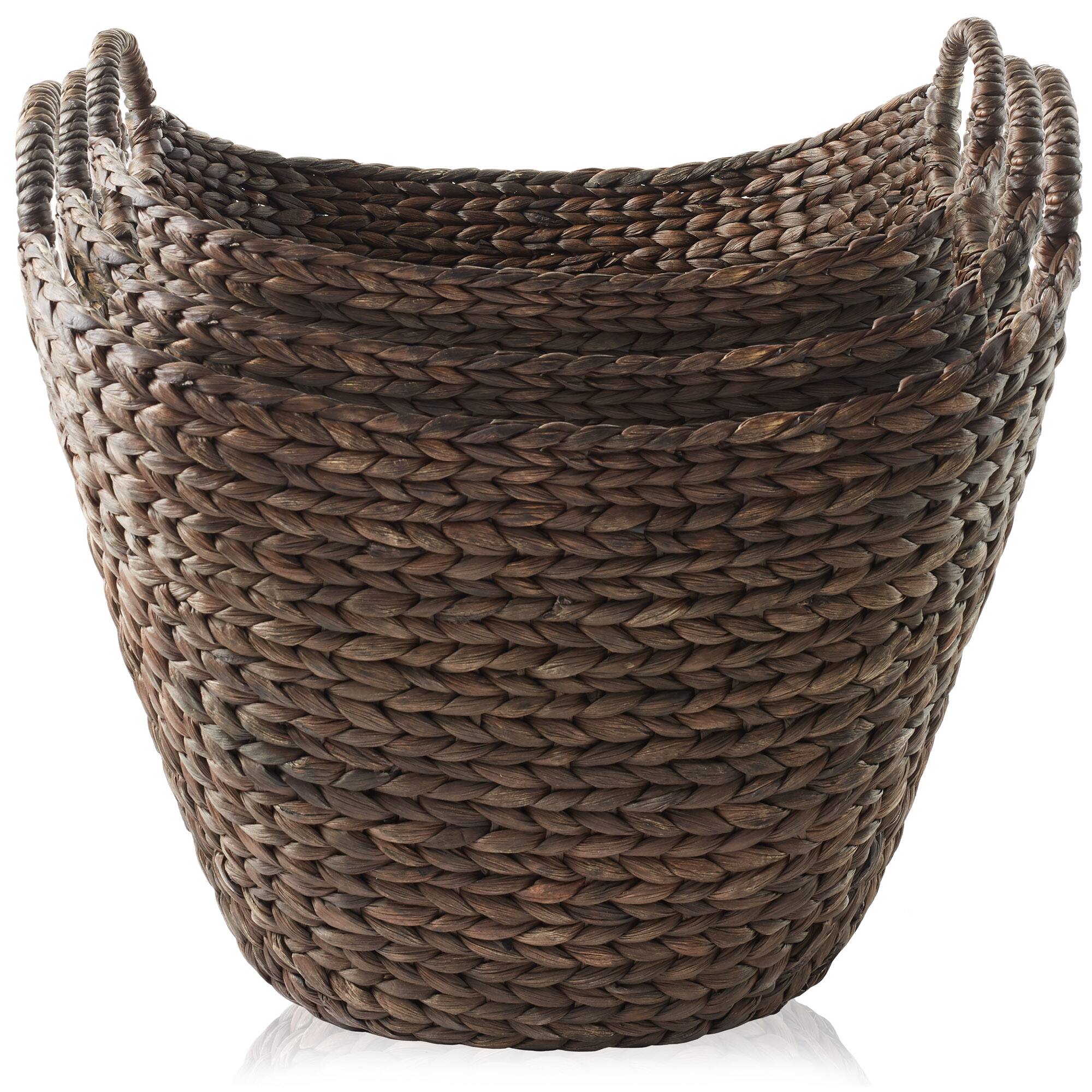 Alt View 3. Casafield - Set of 3 Water Hyacinth Storage Boat Baskets - Woven Laundry Tote Bins - Espresso.