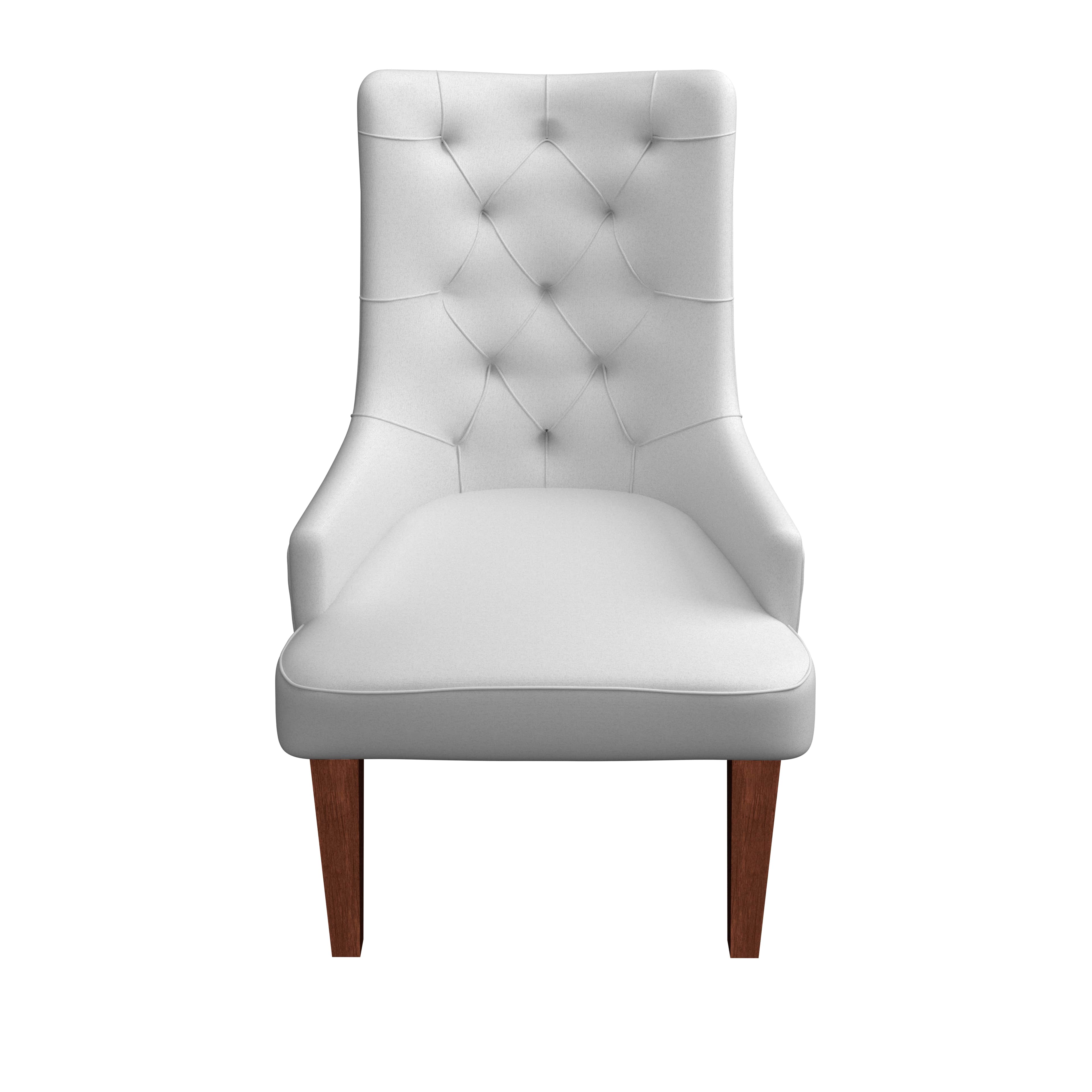 Alt View 2. LeisureMod - Spruce Tufted Upholstered Dining Chair, High-Back Leather Armchair with Wood Legs - Light Grey.
