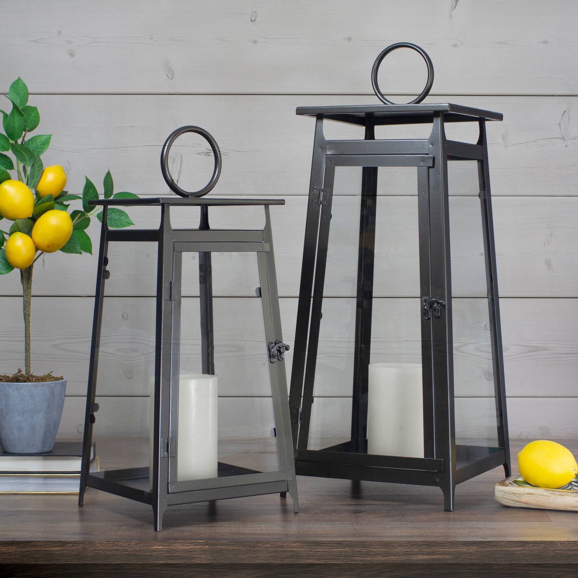 Alt View 1. Melrose - 20" Brown Rustic Candle Lantern With a Latch Hook Lock Tabletop Decor - Brown.