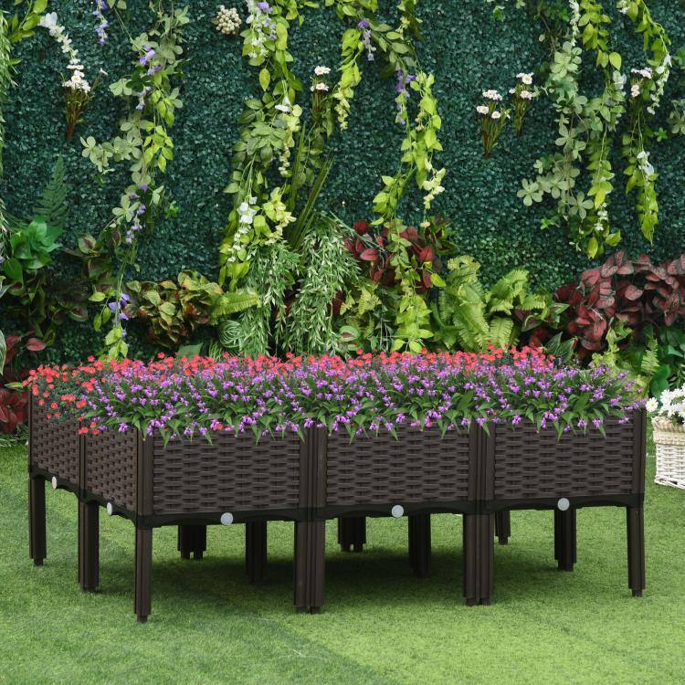 Alt View 1. PULUZ - 6 Piece Raised Garden Bed with Legs, Planter Box Raised Bed to Grow Flowers, Herbs & Vegetables - Brown.