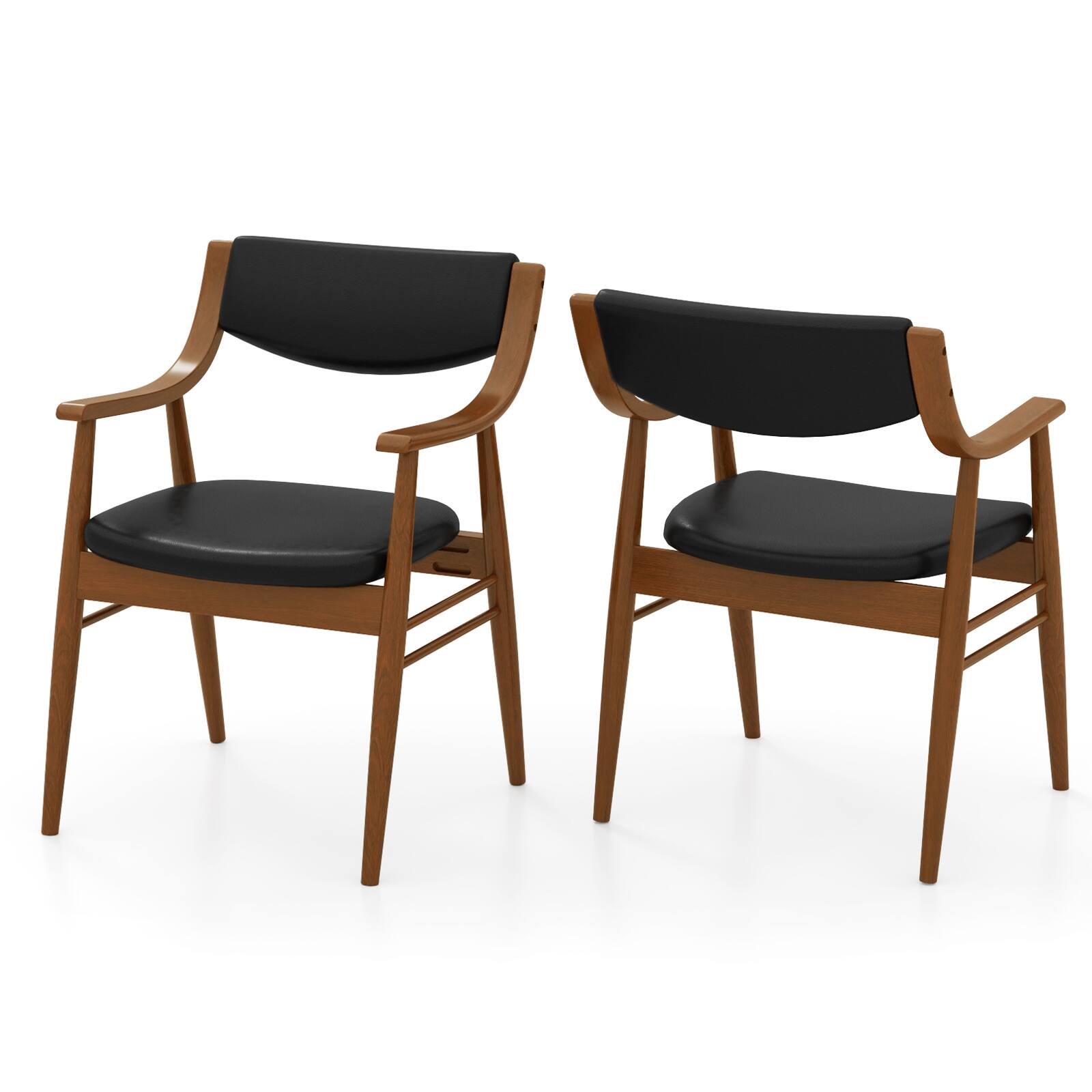 Alt View 9. Gymax - Gymax Set Of 4 PU Leather Dining Chair w/ Padded Seat & Back Armrests Rubber Wood Frame Black - Walnut, Black.