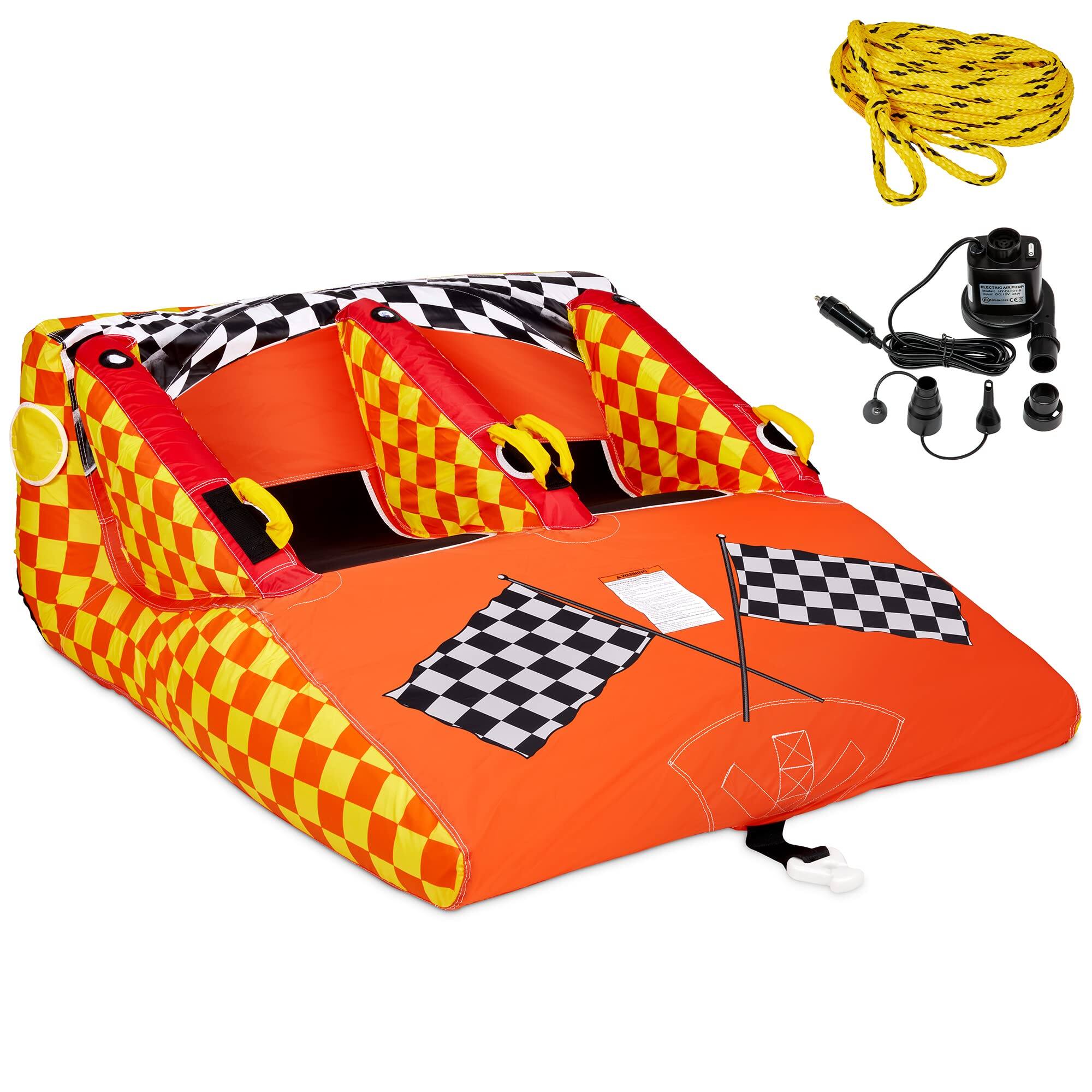 Sunny & Fun - Towable Water Tube, 2 Person Inflatable Towable Tube for Boating with Air Pump & Rope