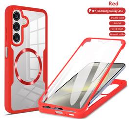 Dteck - Rugged Hybrid Magnetic Case for Samsung Galaxy A16 5G with Screen Protector Cover - Red
