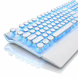 RK ROYAL KLUDGE - S108 Typewriter Mechanical Keyboard Blue Backlit White - white blue