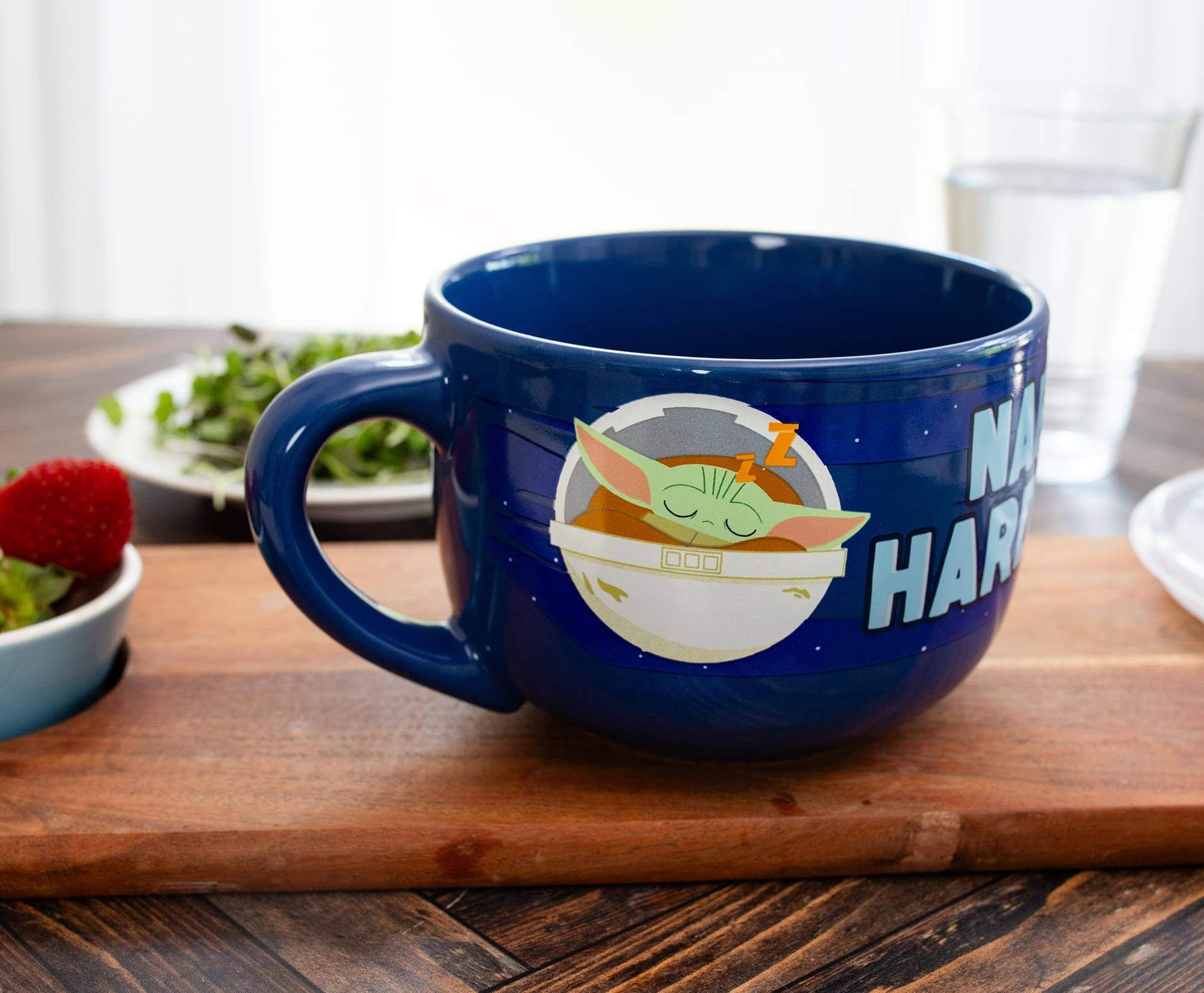 Alt View 4. Silver Buffalo - Star Wars: The Mandalorian "Work Hard" Ceramic Soup Mug With Lid | 24 Ounces - Blue.