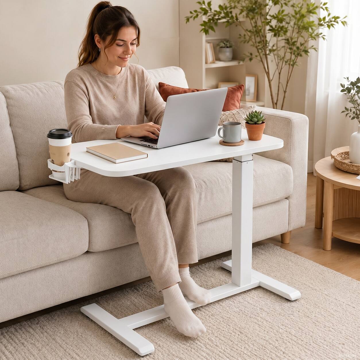 Alt View 3. CloudRest Pro - Adjustable Height Standing Desk with Hidden Wheels Portable Rolling Laptop Desk 28 IN W Mobile Sit Stand Desk - White.