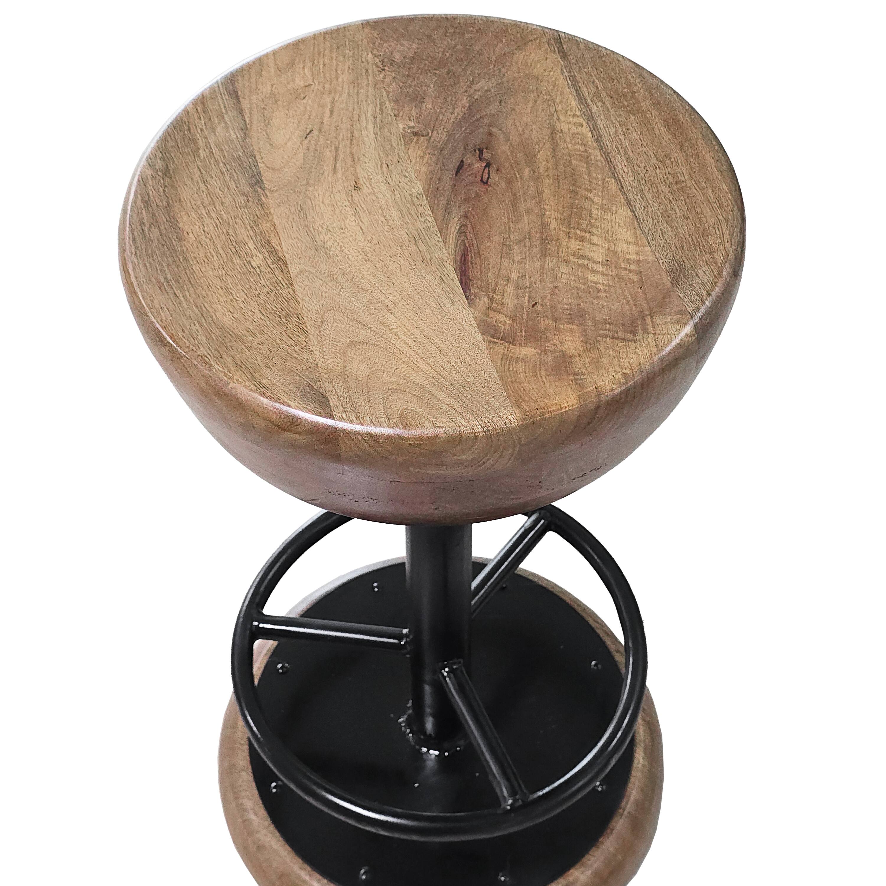 Alt View 1. Manhattan Lane - Rustic Charm Swivel Counter Bar Stool 24 Inch Handcrafted, Brown Mango Wood Round Seat, Black Iron Base with Footrest - Brown, Black.