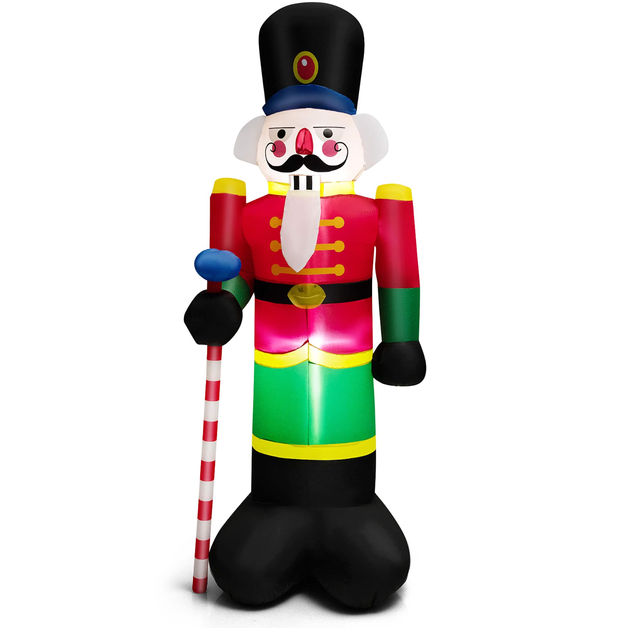 Front. Costway - 8FT Inflatable Nutcracker Soldier w/ 2 Built-in LED Lights, Sandbags & Air Blower - Multicolor.
