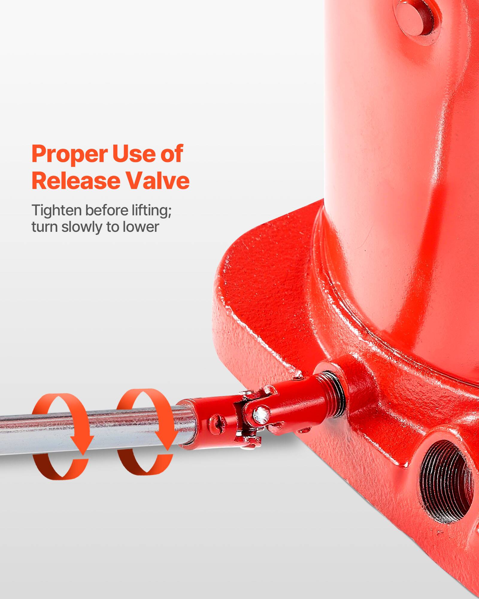 Proper Use of Release Valve  
Tighten before lifting; turn slowly to lower