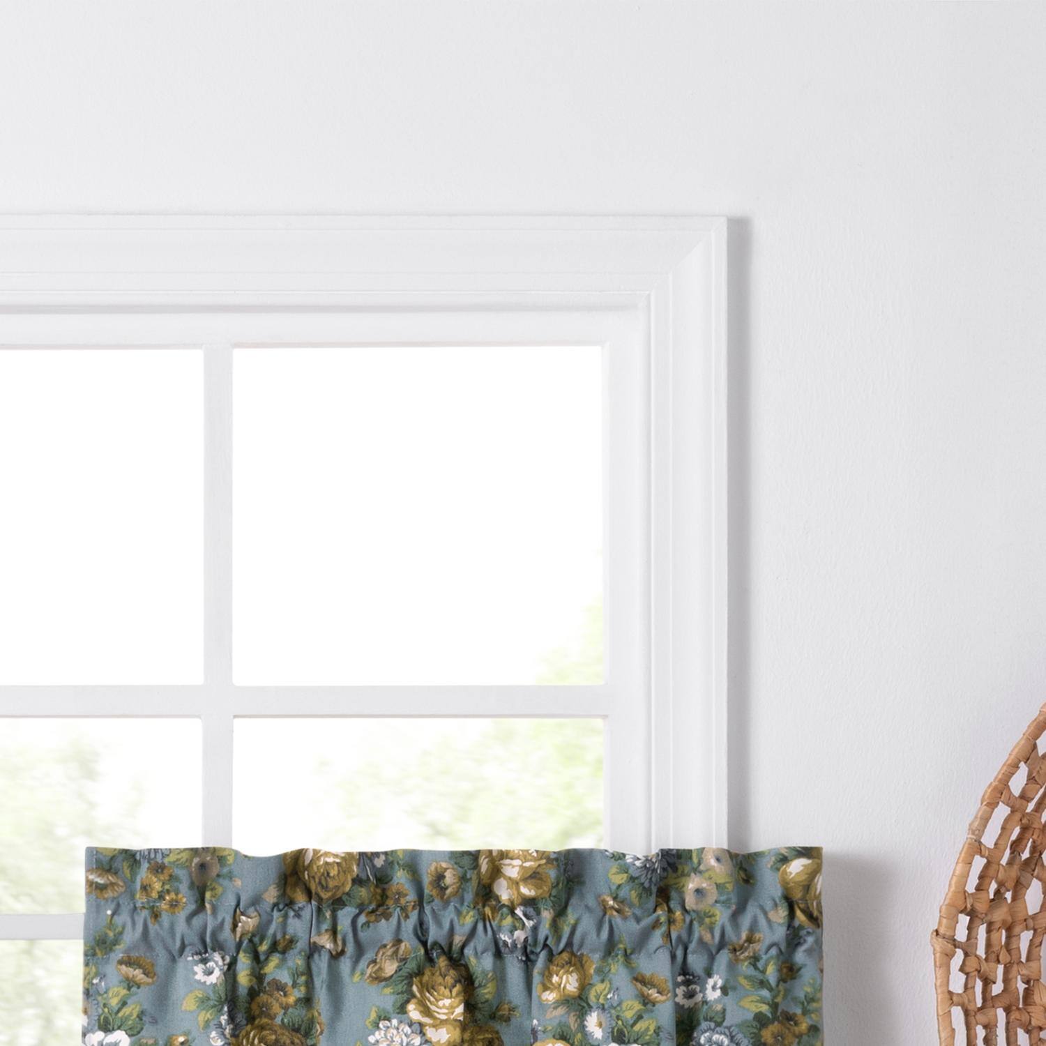 Left. Ellis Curtain - Ellis Bella Rose Stylish Medium Scale Printed Floral Pattern 1.5" Rod Pocket Tier for Windows 56"x24" Wedge - Wedge.