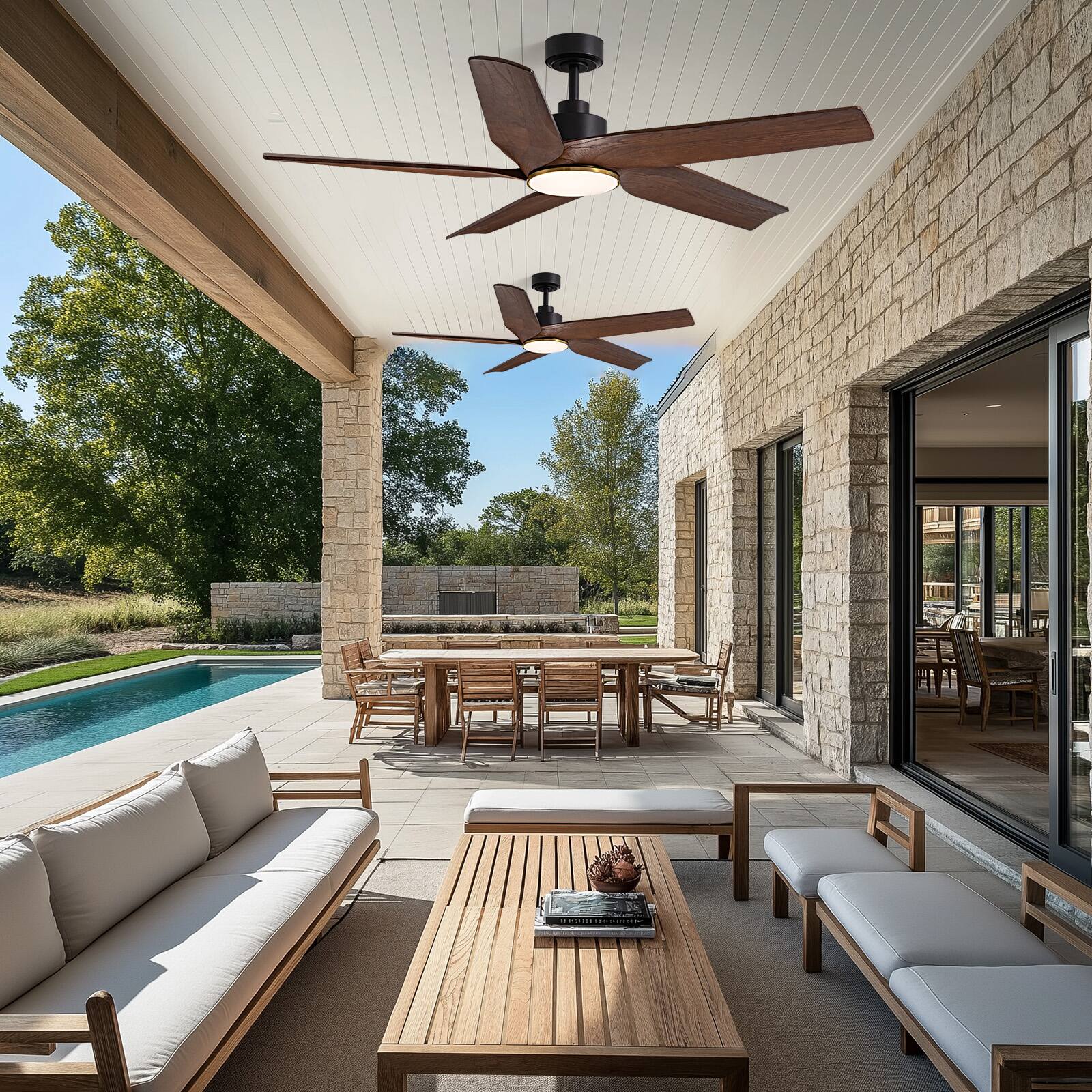 Front. Siljoy - 60 Inch Walnut Wood Ceiling Fan with Lights, 6-Speed Reversible DC Motor for Living Room/Farmhouse/Patio - Wood.