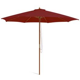 Gymax - 10FT Wooden Market Table Umbrella Pulley Sunshade Canopy w/8 Bamboo Ribs - Wine