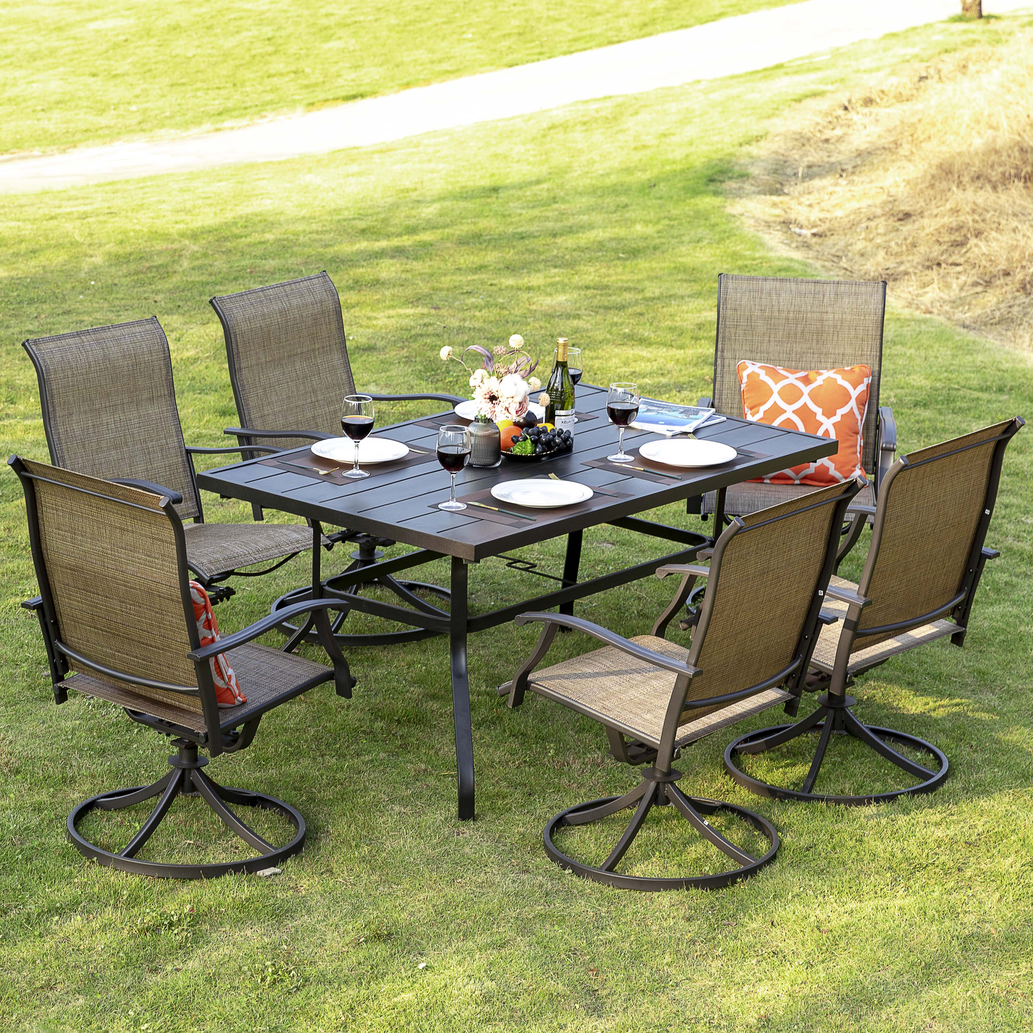 Angle. Nuu Garden - 5-Piece Patio Outdoor Textilene and Metal Dining Set with Umbrella Hole - Brown and Black.