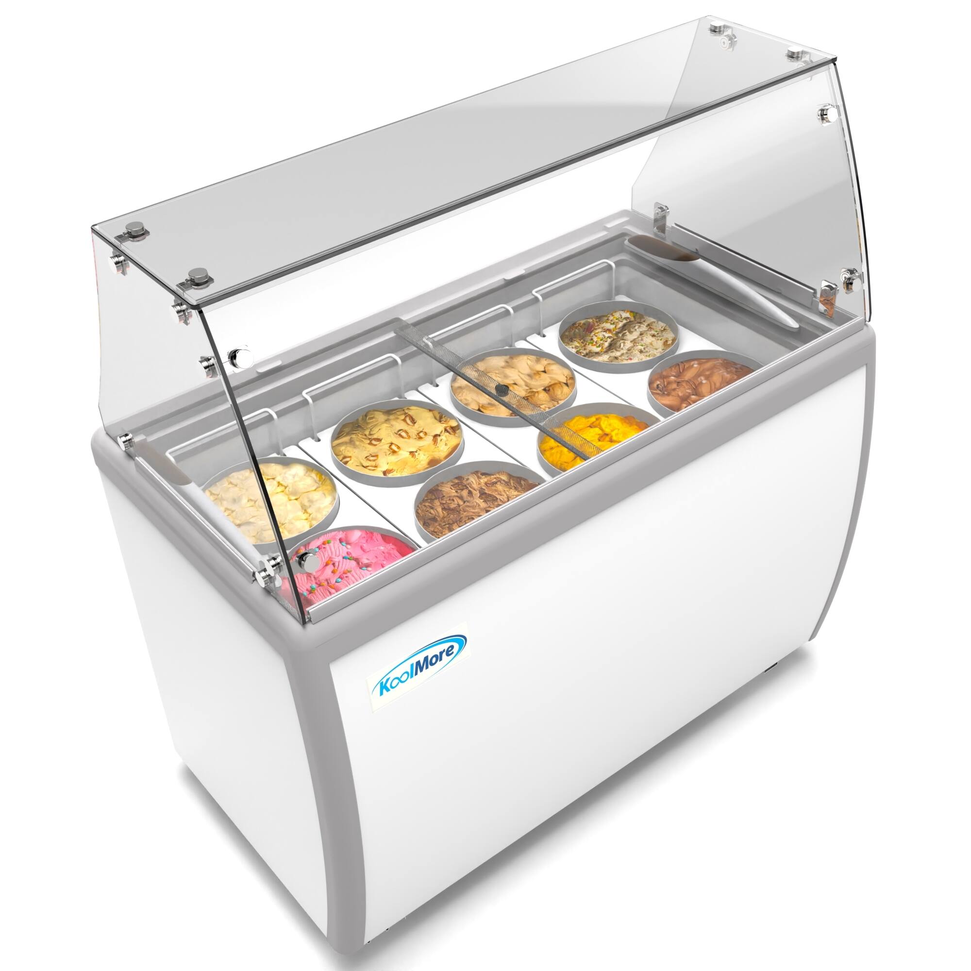Angle. Koolmore - 50 in. 8 Tub Ice Cream Dipping Cabinet Display Freezer with Sliding Glass Door and Sneeze Guard 13 cu. ft. - White.