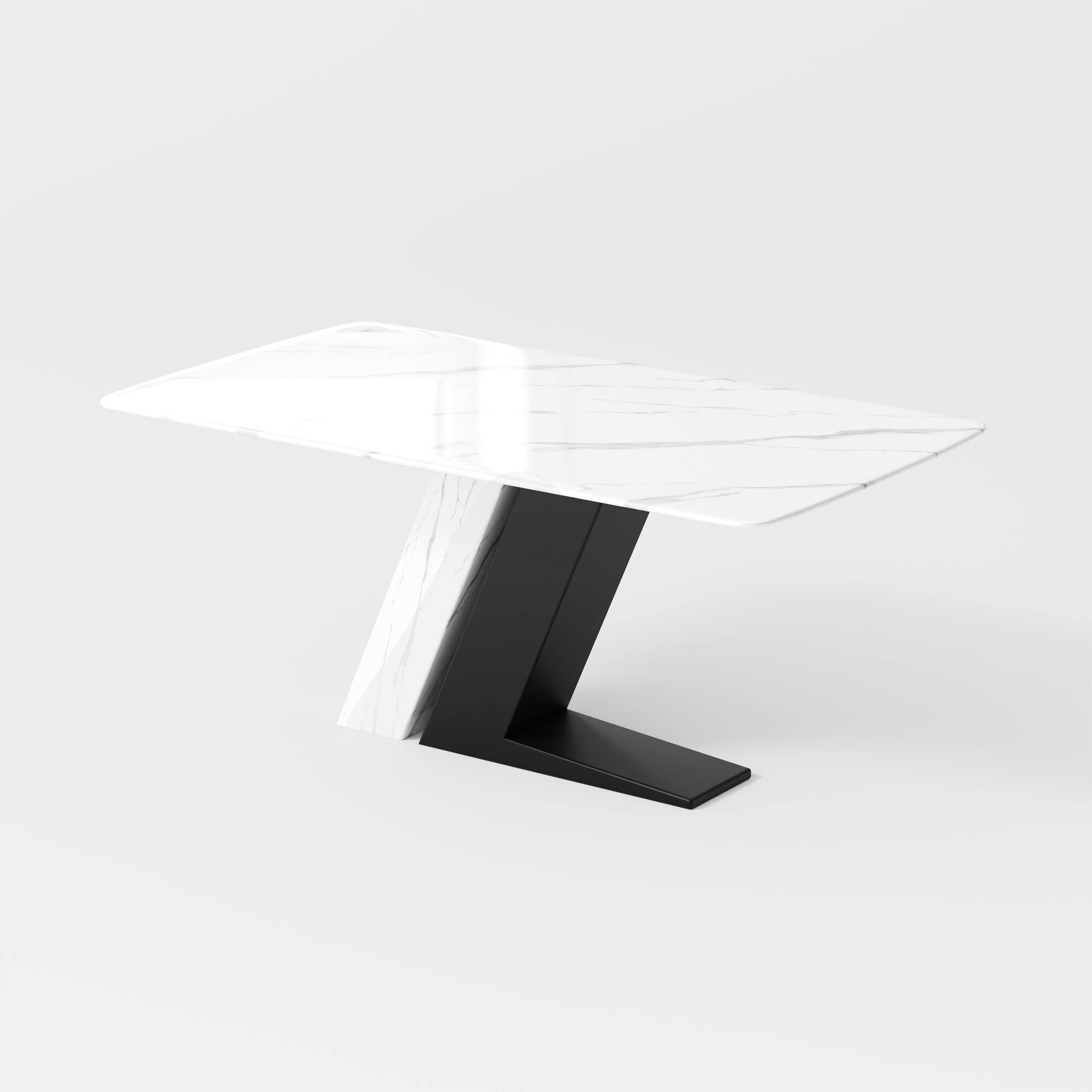 Alt View 9. POVISON - 71"Modern Glossy White Sintered Stone Rectangular Dining Table for 4-6, White & Black Z-shaped Stainless Steel Base - White & Black.