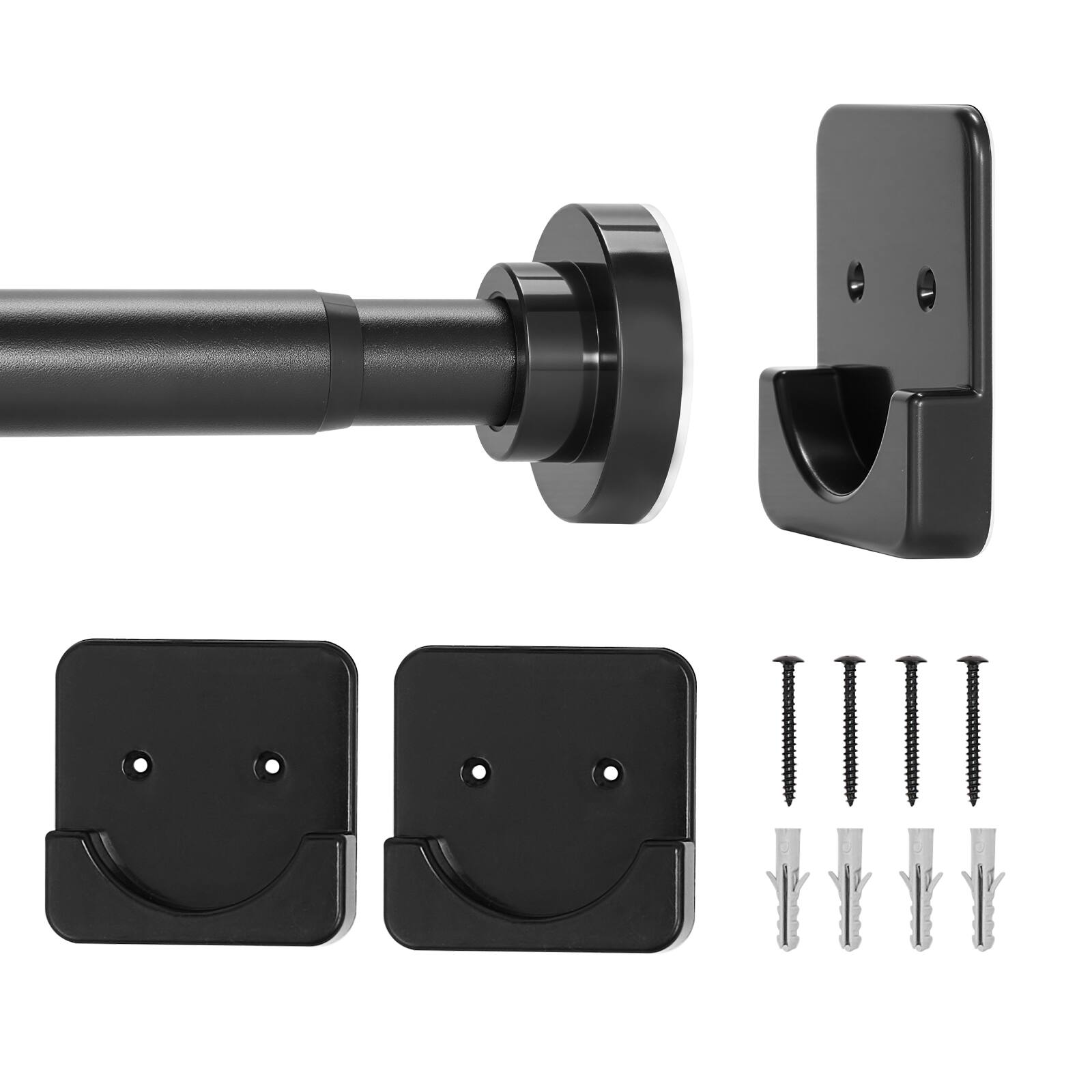 VEVOR - Shower Curtain Rod, 28-76 Inches,1 Inch Diameter,Adjustable Spring Tension Stainless Steel Telescoping Rod with Holders - Black