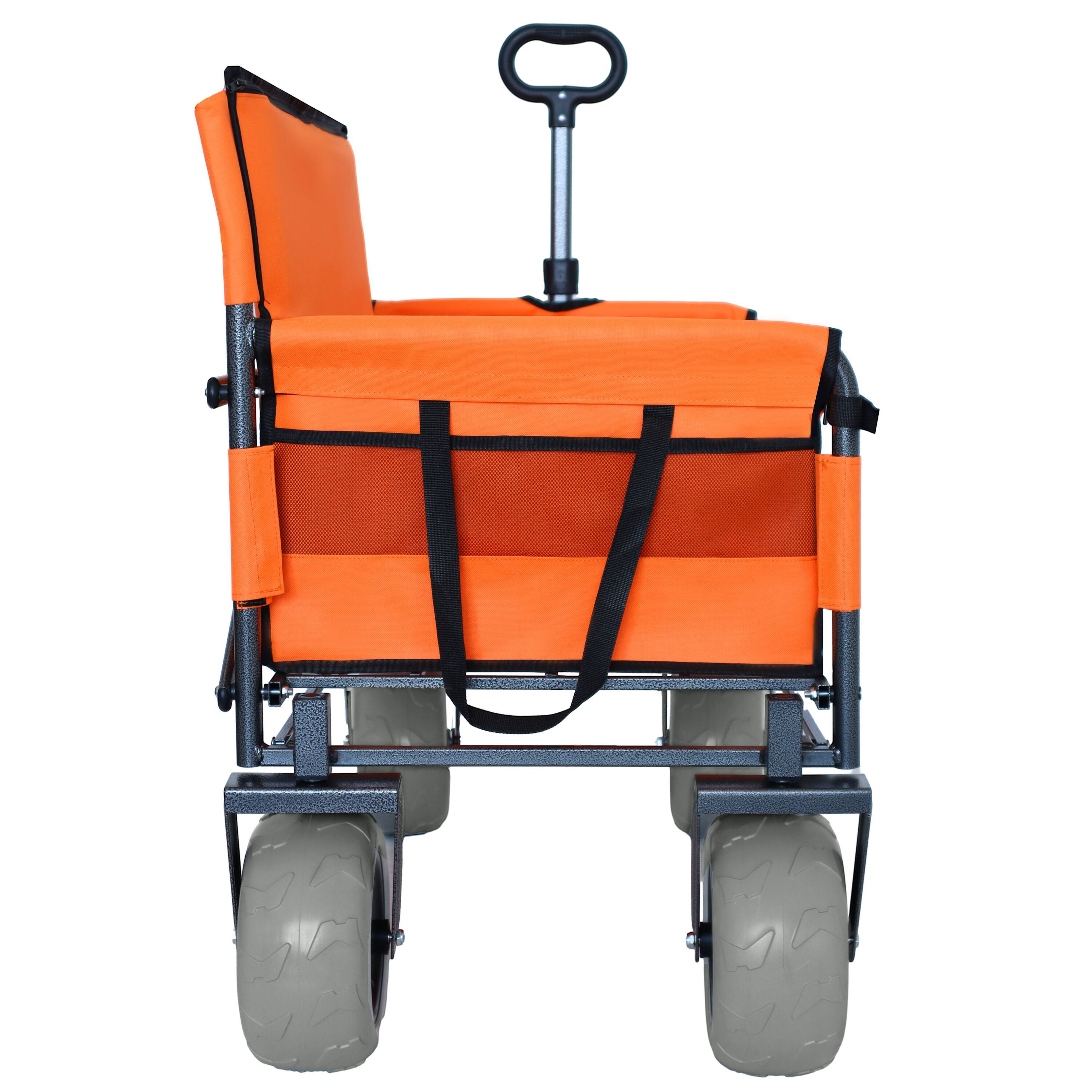 Back. Mondawe - 3-in-1 500lbs Convertible Folding Wagon Utility Carts - Bench Seat w/ 180L Capacity, All-Terrain Wheels - Orange.