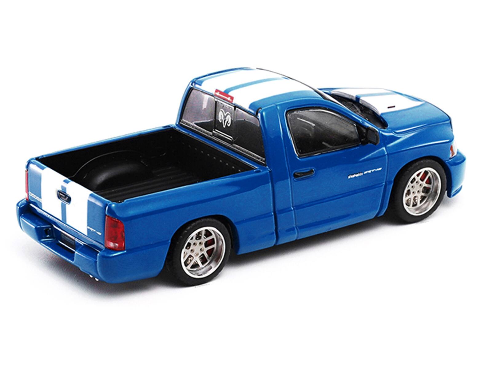 Alt View 3. Shoom64 Models - 2003 Dodge Ram SRT-10 Pickup Truck Electric Blue Metallic with White Stripes 1/64 Diecast Model Car by Shoom64 Models.