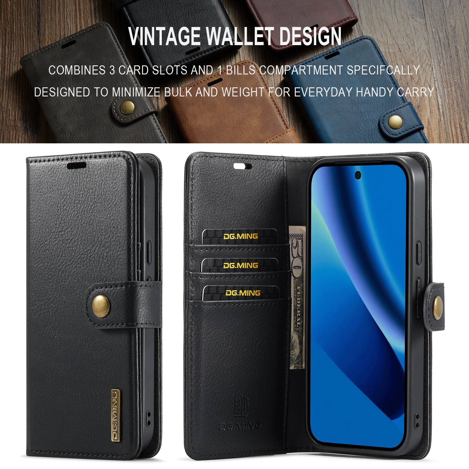 VINTAGE WALLET DESIGN

COMBINES 3 CARD SLOTS AND 1 BILLS COMPARTMENT SPECIFICALLY DESIGNED TO MINIMIZE BULK AND WEIGHT FOR EVERYDAY HANDY CARRY