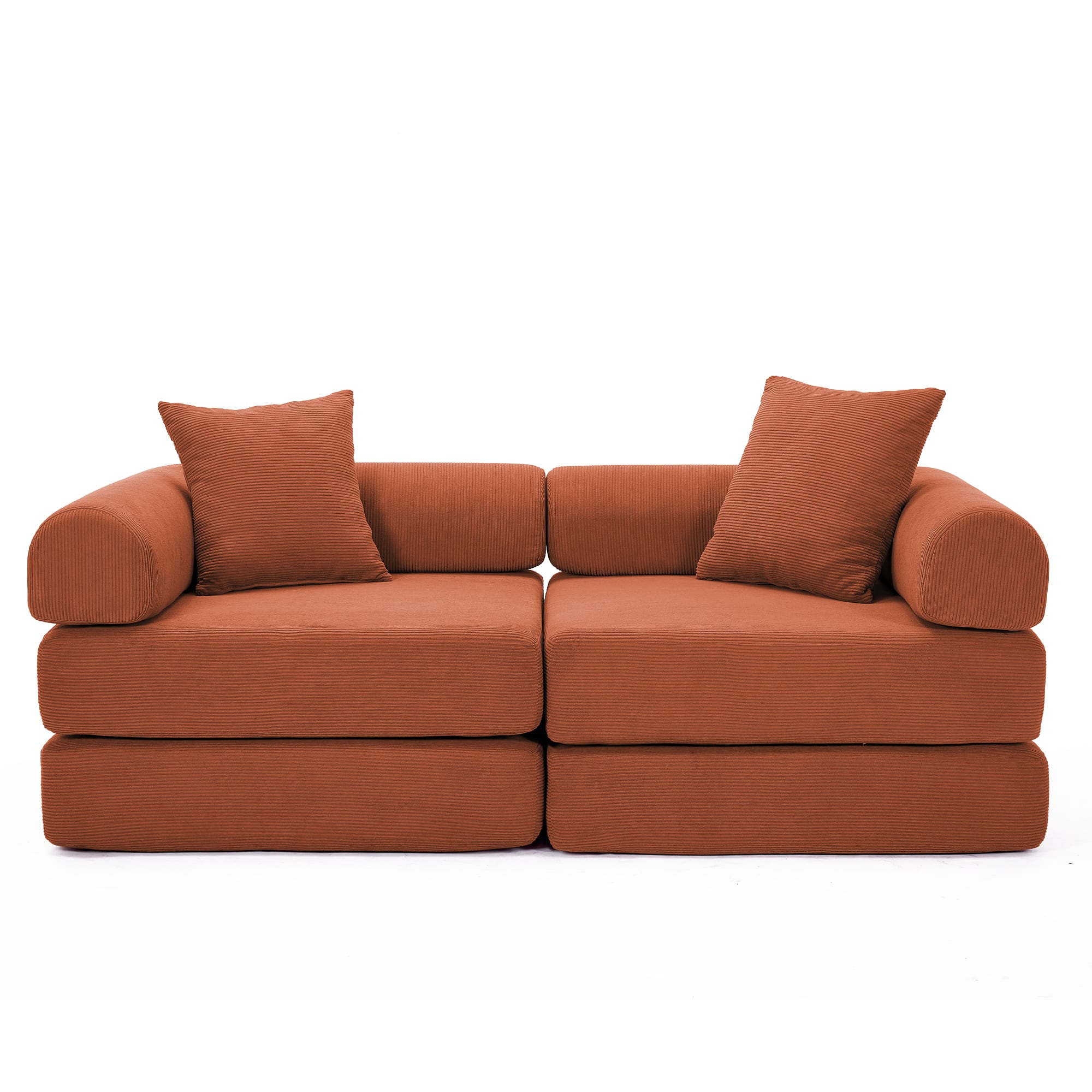 TinyHomie - Modular Couch Sofa Bed for Apartment Convertible Sofa Bed FixedShape Frame and Removable Armrests Folding Mattress Couch - Orange