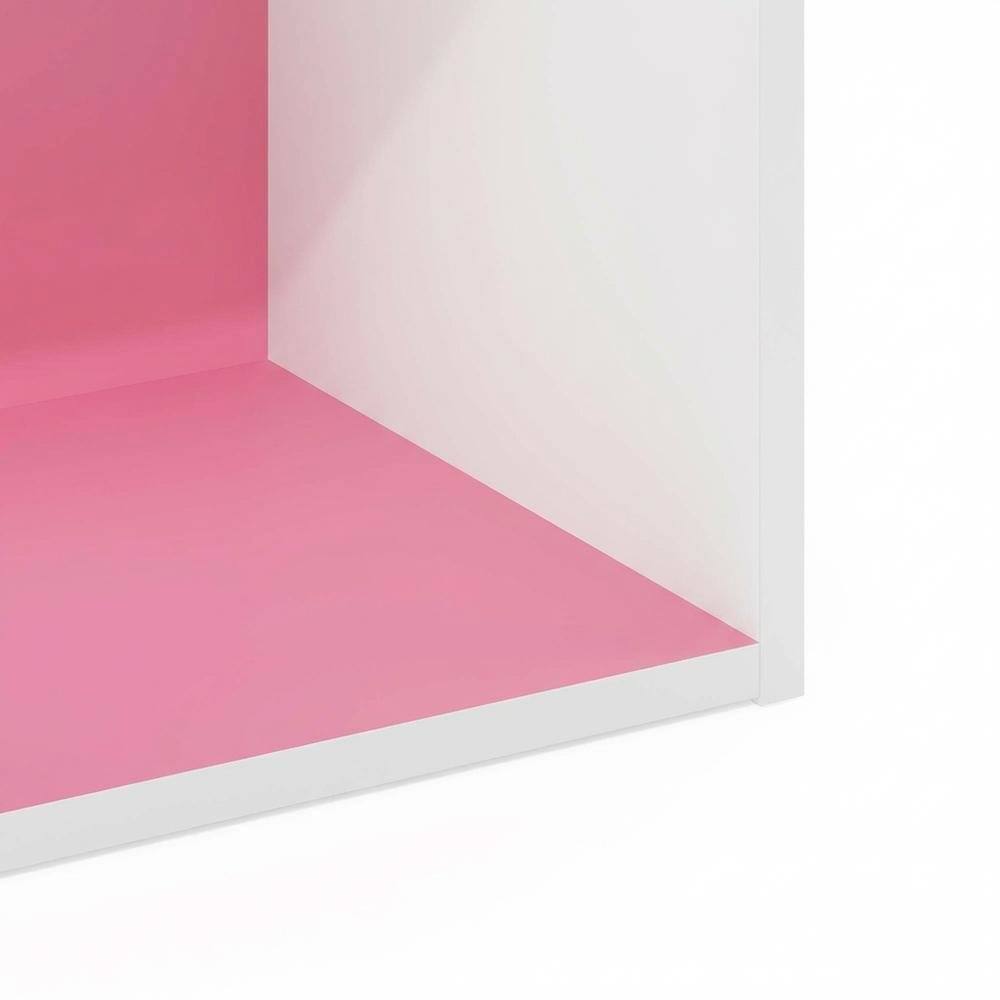 Alt View 2. FurniFact - Wooden bookcase with open shelving for home storage - Pink/White.