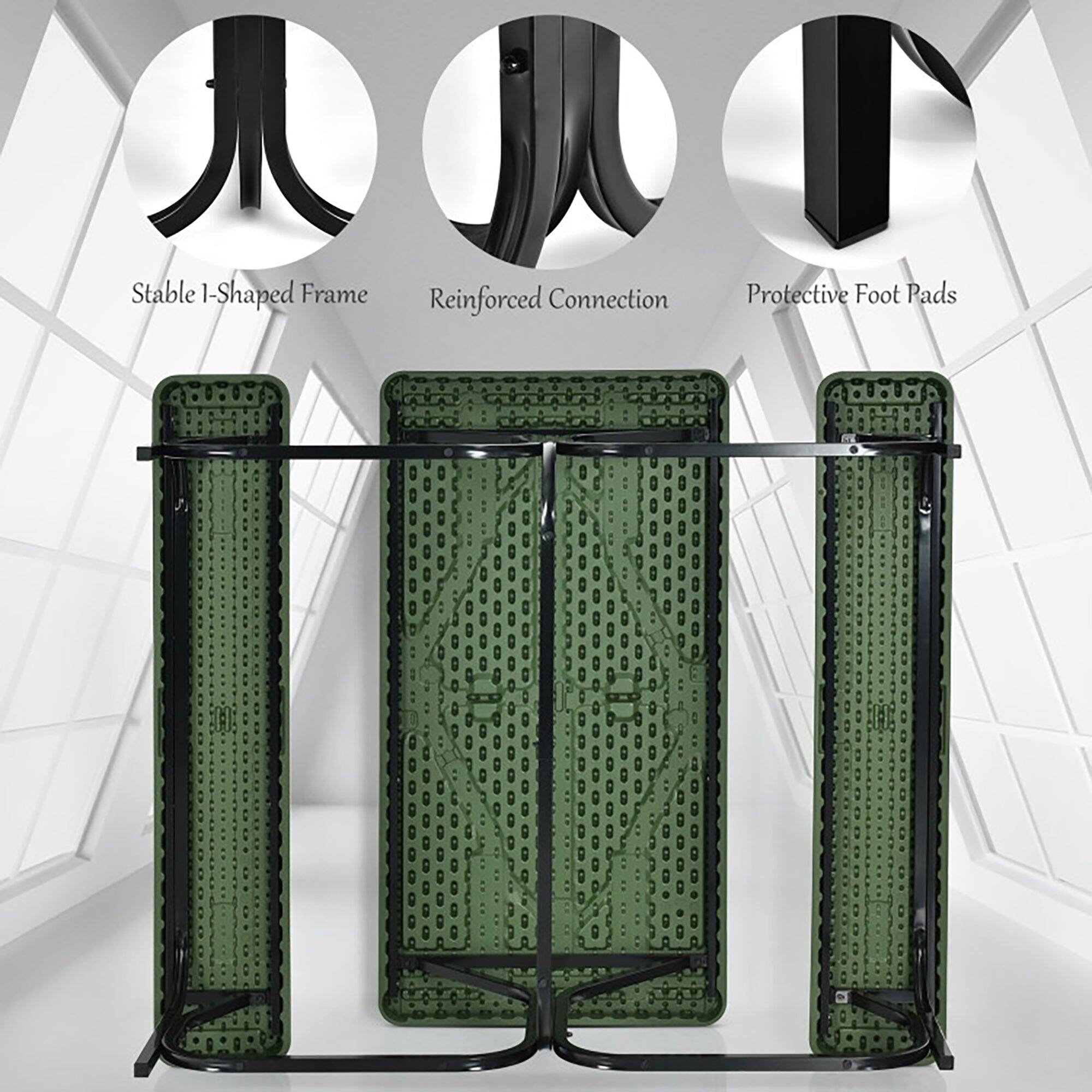 Stable I-Shaped Frame  
Reinforced Connection  
Protective Foot Pads