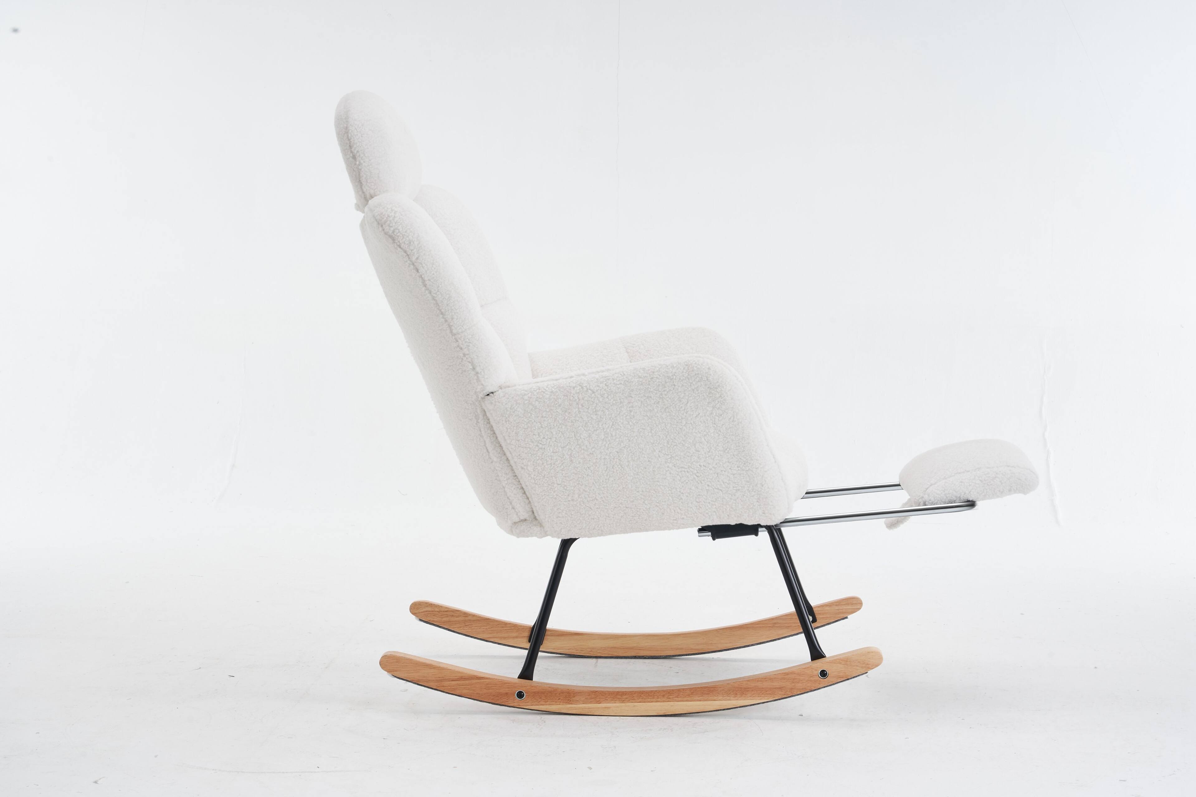 Alt View 6. GOODSILO - Teddy Fabric Upholstered Nursery Rocking Chair with Pillow & Footrest, Modern Accent Armchair - Ivory.