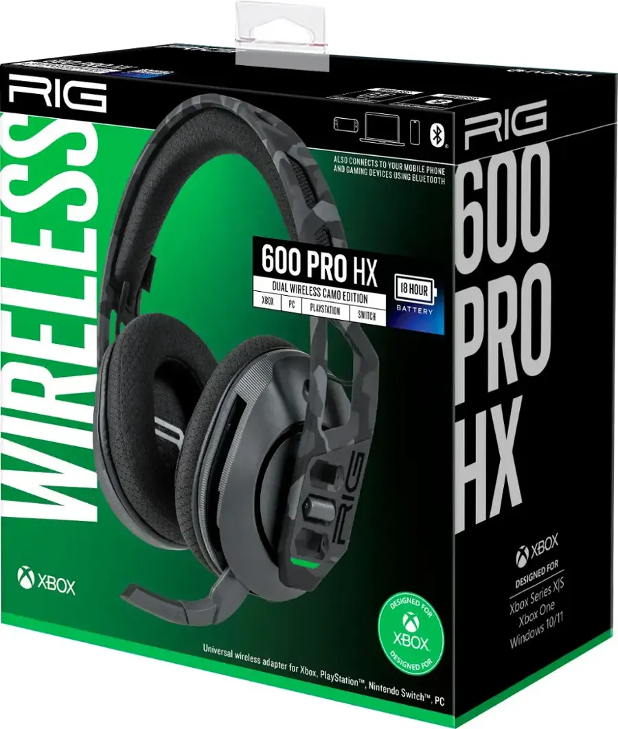 RIG WIRELESS XBOX - RIG WIRELESS 600 PRO HX 600 DUAL WIRELESS 18 HOUR CAMO EDITION XBOX PC PLAYSTATION SWITCH BATTERY PRO RIG U HI XBOX FOR DESIGNED XIS DESIGNED Series FOR Xbox One Xbox 10/11 XBOX Windows Universal wireless adapter for Xbox, DESIGNED FOR PlayStation, Nintendo Switch, PC.