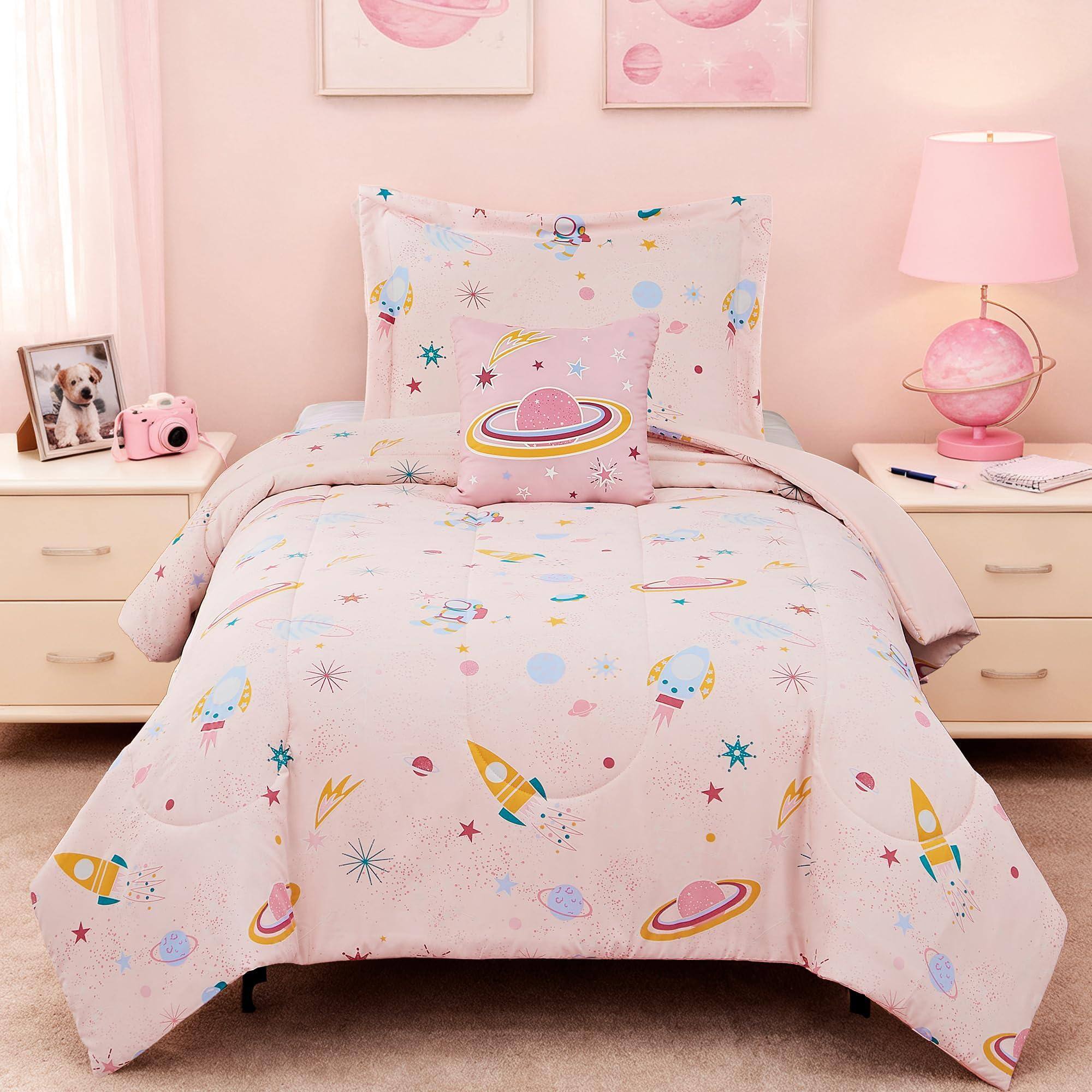 Front. NICHOLAS KLEIN - Comforter Set Glow In The Dark Gamer Bedding 1 Decor Pillow Sham Xl Dorm - Planet Twin/Twin XL.