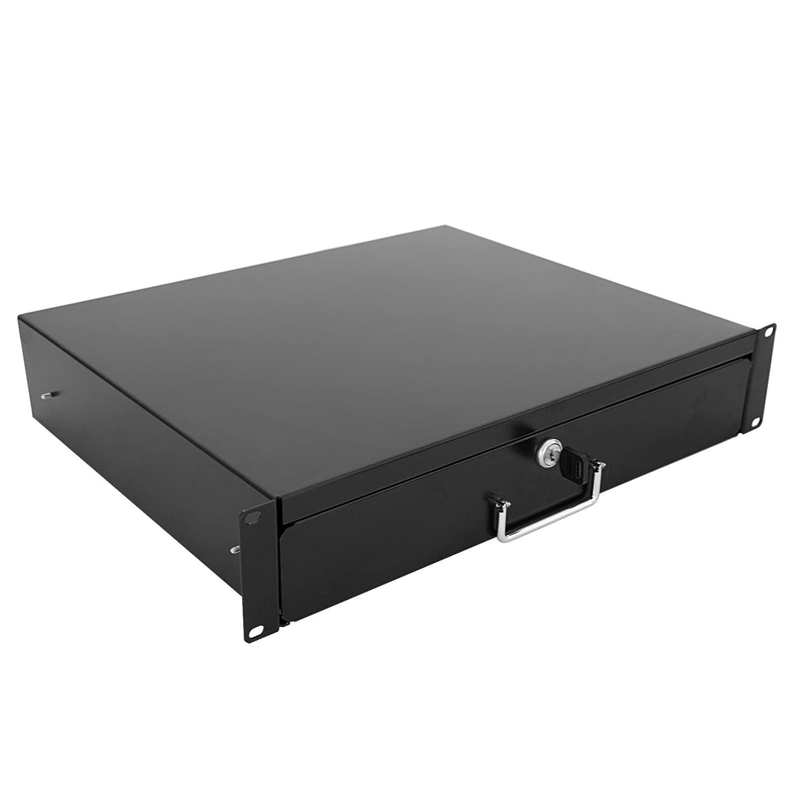 Reds Spade - RAISING ELECTRONICS Drawer Server Cabinet Case Locking Rack Mount DJ Lockable Deep Drawer with Key - Black-2U