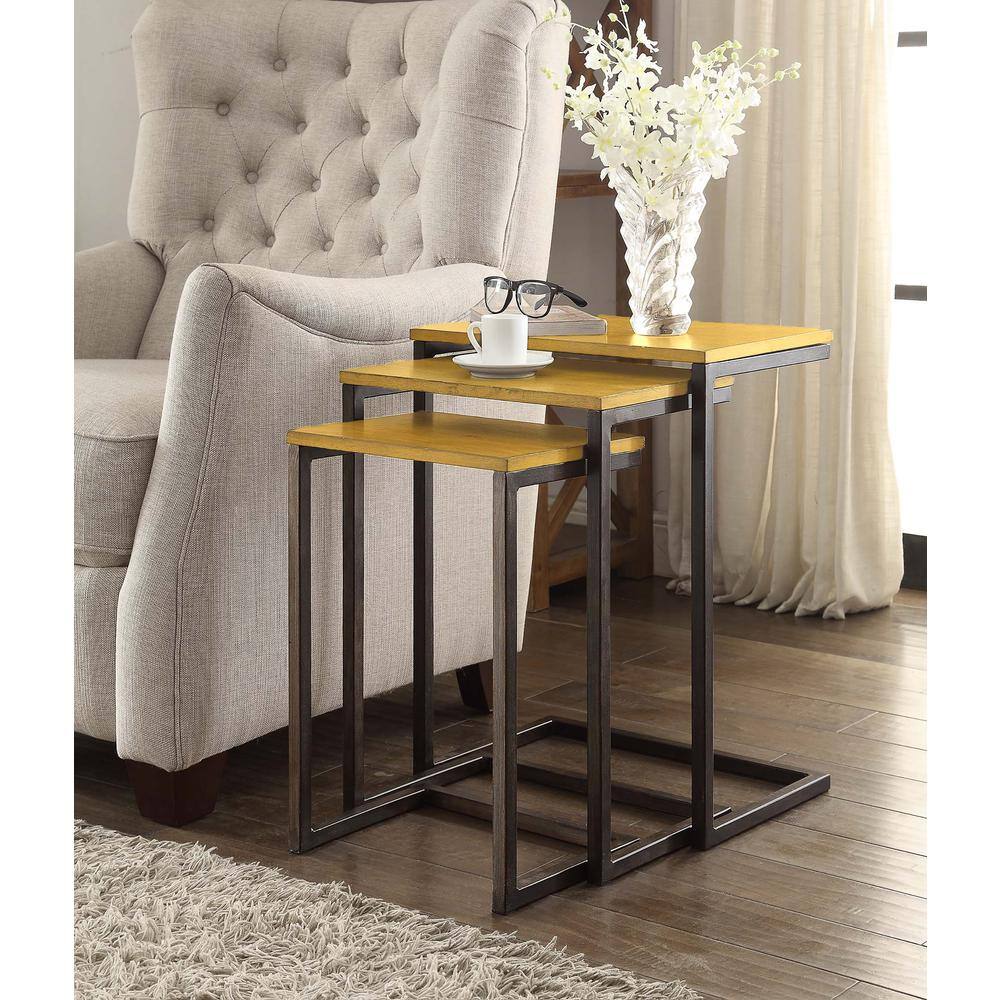 Alt View 4. Carolina Chair & Table - Addison Nesting Table Set - Harvest Oak Top - Aged Iron Base - Harvest Oak, Aged Iron.