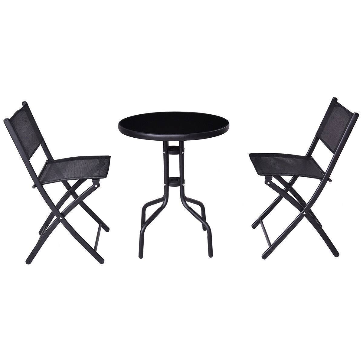 Alt View 1. Gymax - Gymax 3 Pcs Bistro Set Garden Backyard Table Folding Chairs Outdoor Patio Furniture - Black.