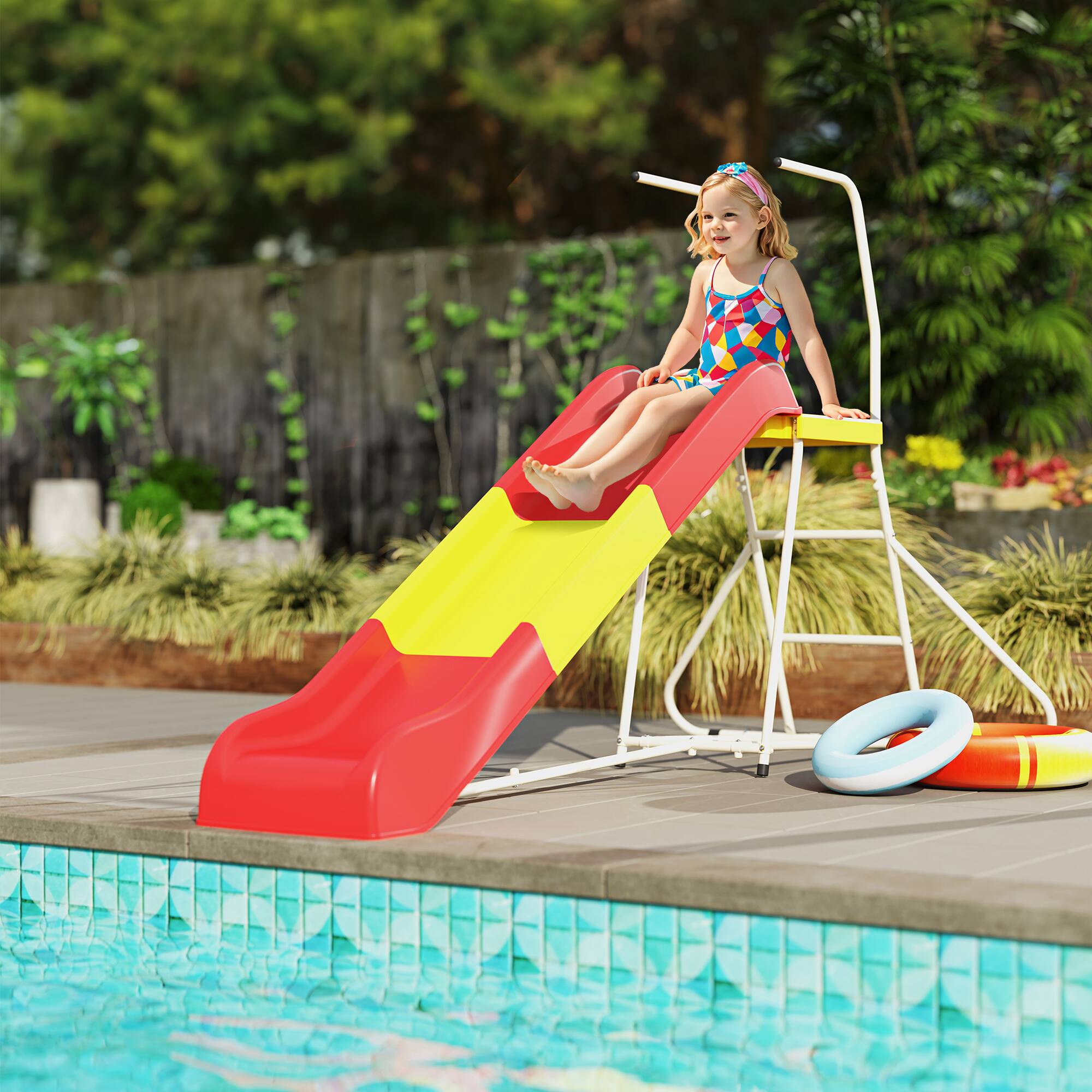 Angle. Qaba - 6ft Metal Slide, Climbing Ladder, 3-8yrs indoor/outdoor.