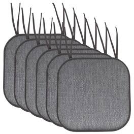 Sweet Home Collection - Cameron Memory Foam No Slip Back 16" x 16" Chair Pad Cushion with Ties, 6-Pack - Black/Gray