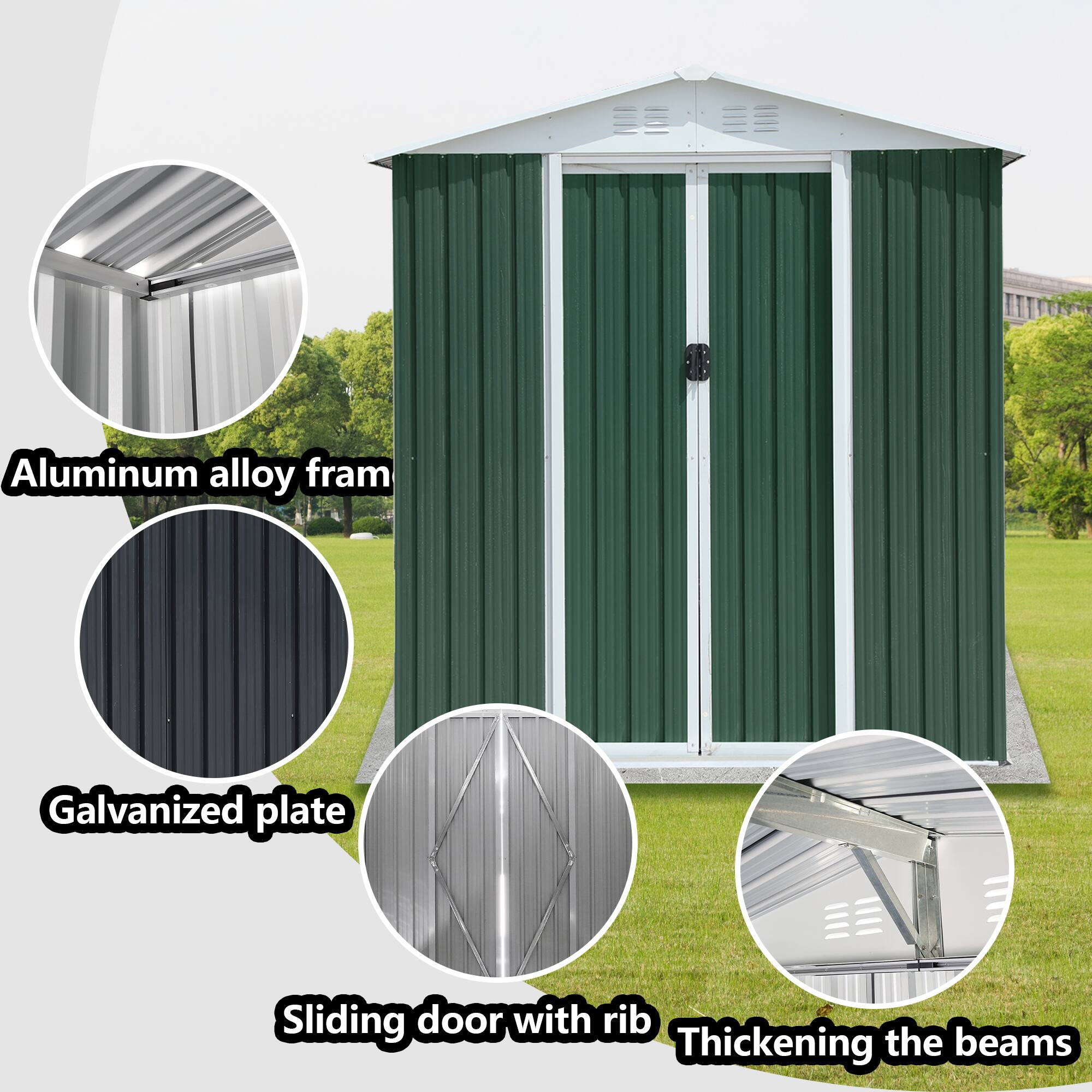 Aluminum alloy frame  
Galvanized plate  
Sliding door with rib  
Thickening the beams