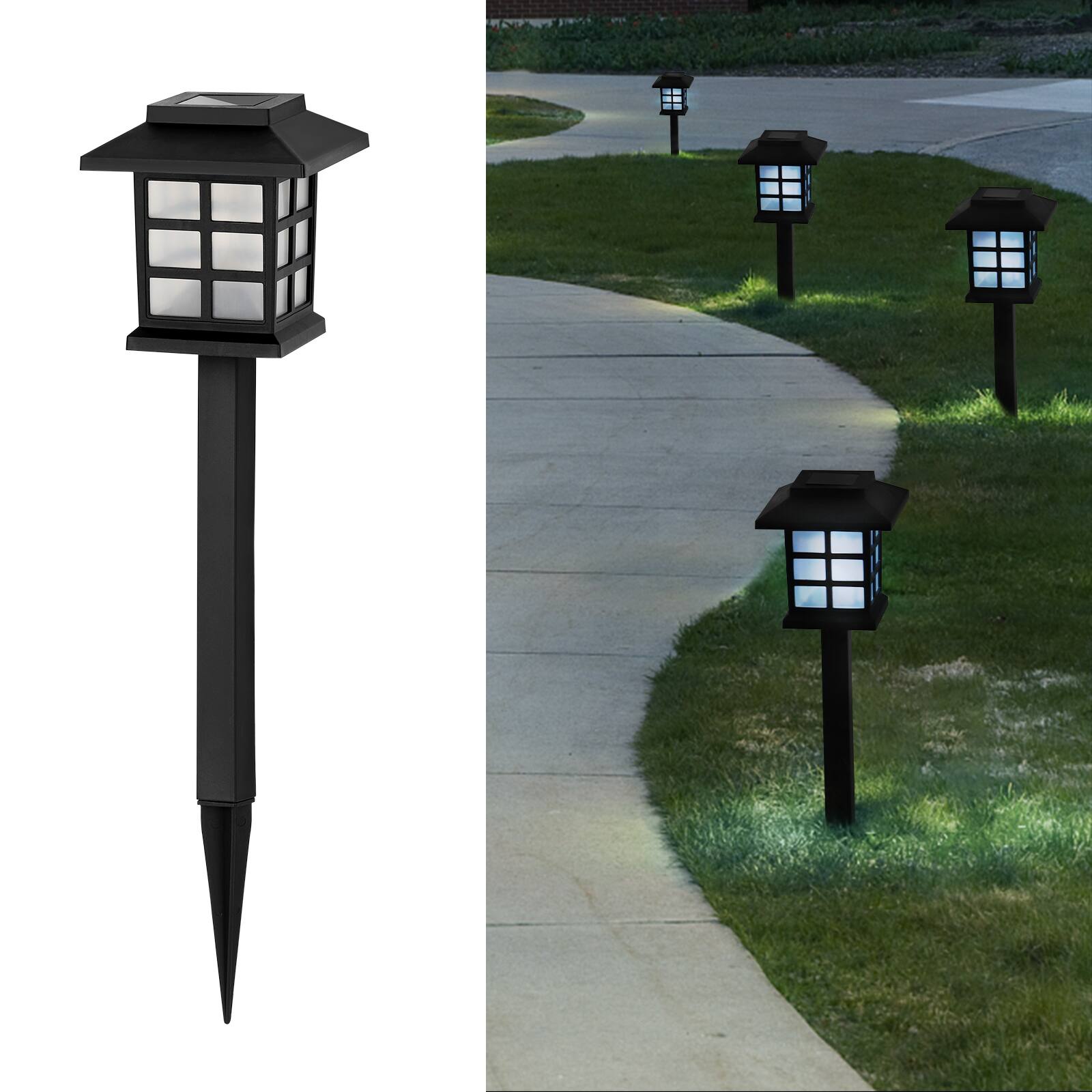 Angle. Oumilen - 8 Pack Retro Pagoda Solar Pathway Lights – Auto Dusk to Dawn Cool White Ground Stake Lamp for Garden.