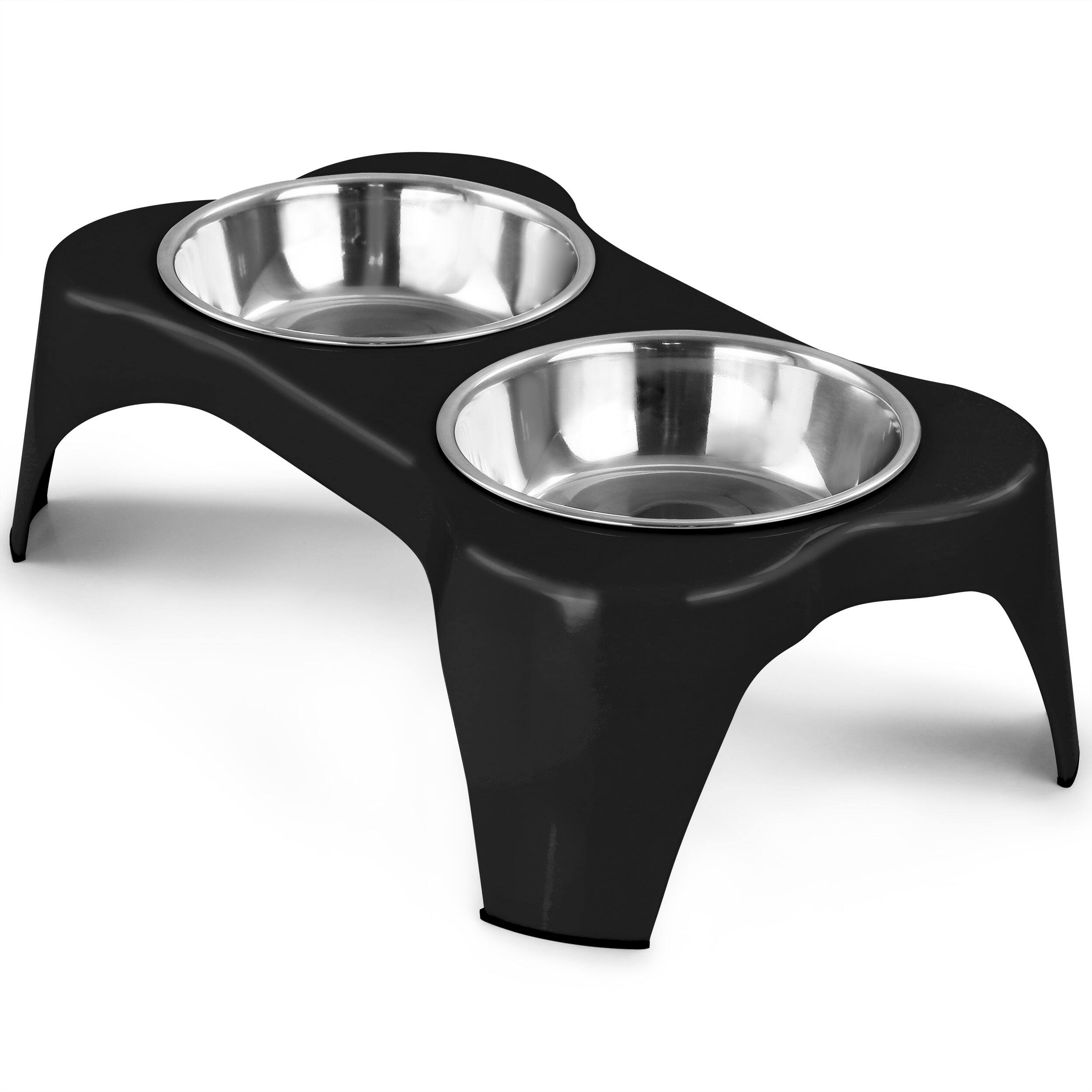 Alt View 1. Gibson - Gibson Home Bow Wow Meow 3 Piece Elevated Pet Bowl Dinner Set in Black - Black.