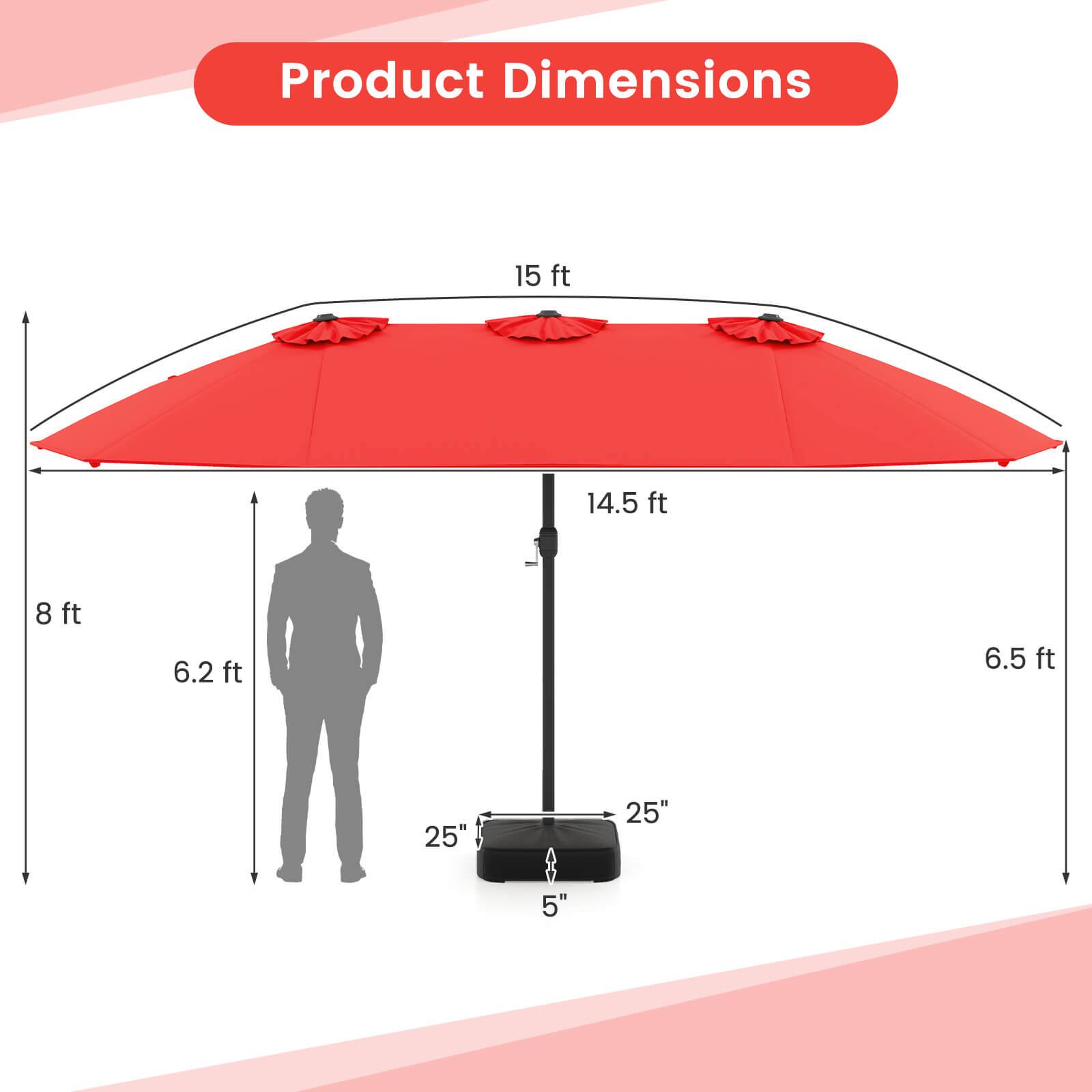 Product Dimensions

- 15 ft
- 14.5 ft
- 8 ft
- 6.2 ft
- 6.5 ft
- 25"
- 25"
- 5"