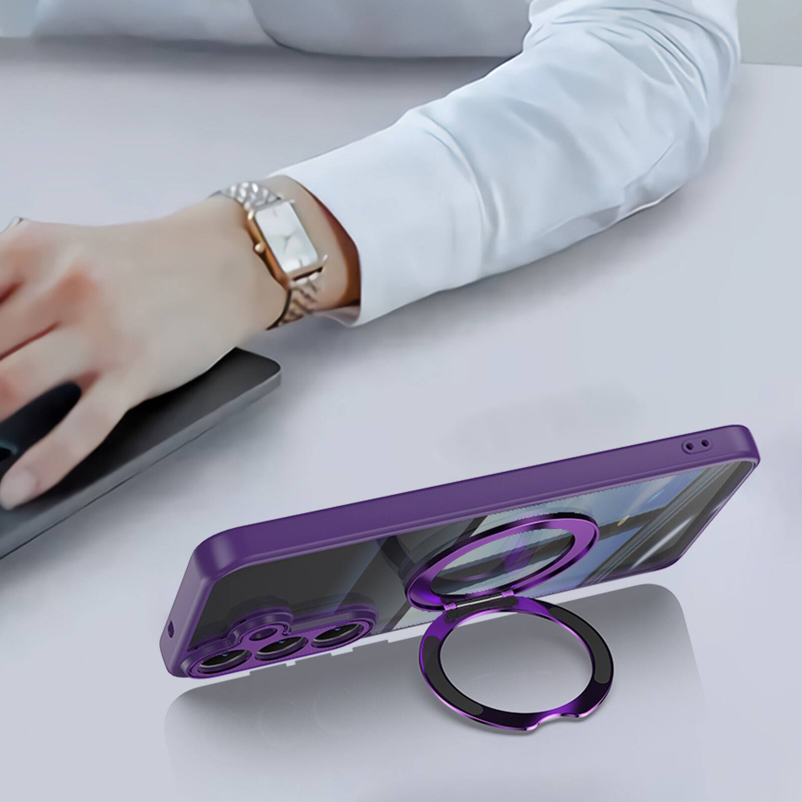 Alt View 1. Dteck - Magnetic Clear Case For Samsung Galaxy S26, Shockproof Anti-Scratch 360° Ring Holder Stand PC+TPU Protection Cover - Darkpurple.