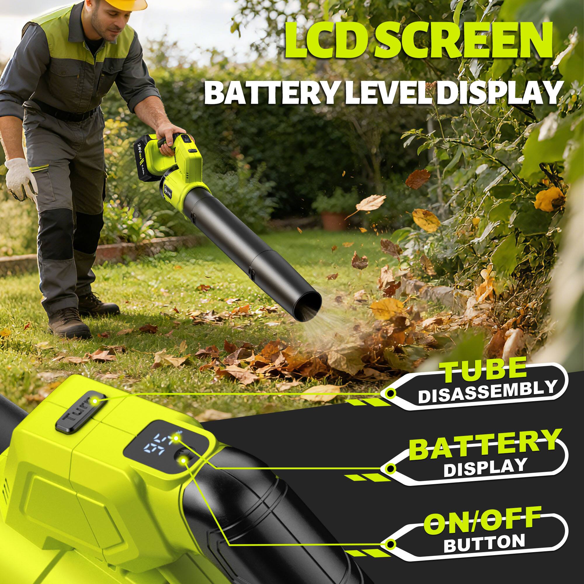 - LCD SCREEN
- BATTERY LEVEL DISPLAY
- TUBE DISASSEMBLY
- BATTERY DISPLAY
- ON/OFF BUTTON