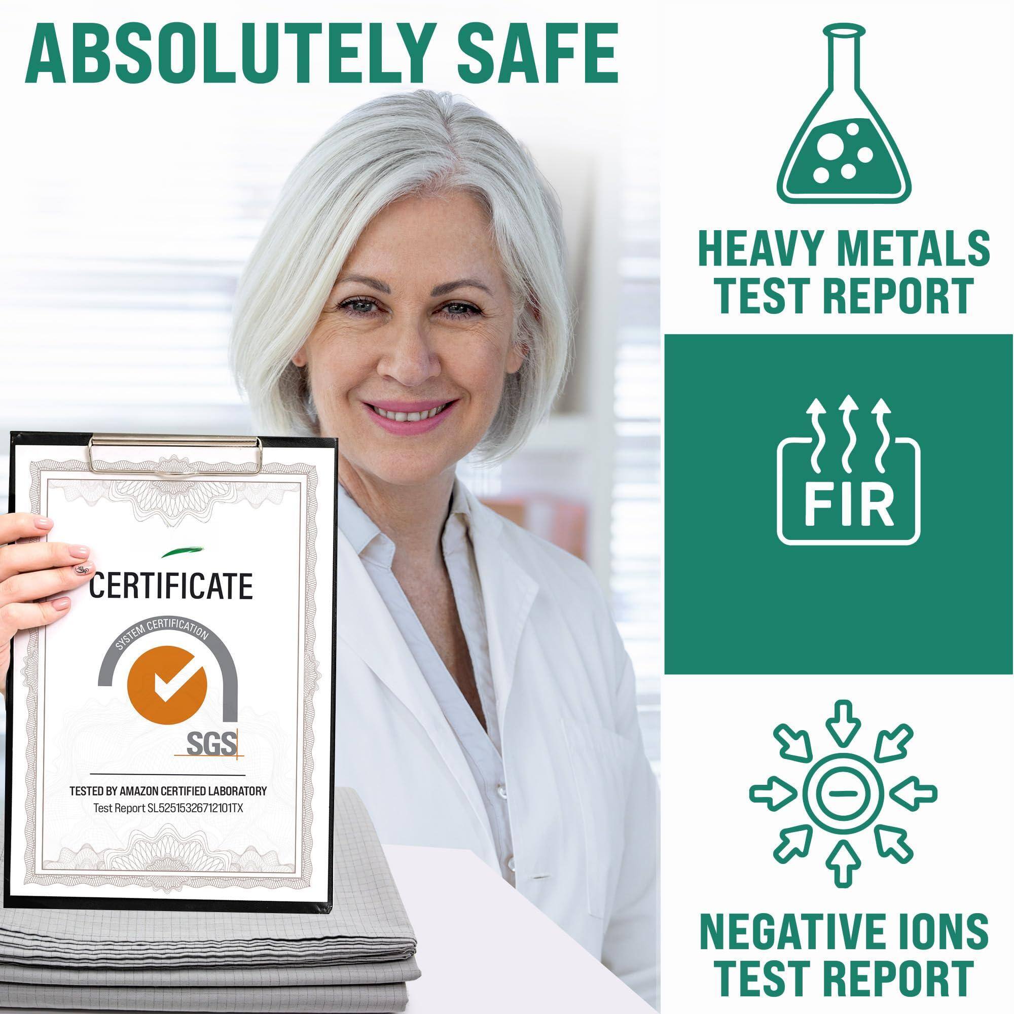 ABSOLUTELY SAFE

HEAVY METALS TEST REPORT

FIR CERTIFICATE

SYSTEM CERTIFICATION

TESTED BY AMAZON CERTIFIED LABORATORY

Test Report SL52515326712101TX

NEGATIVE IONS TEST REPORT