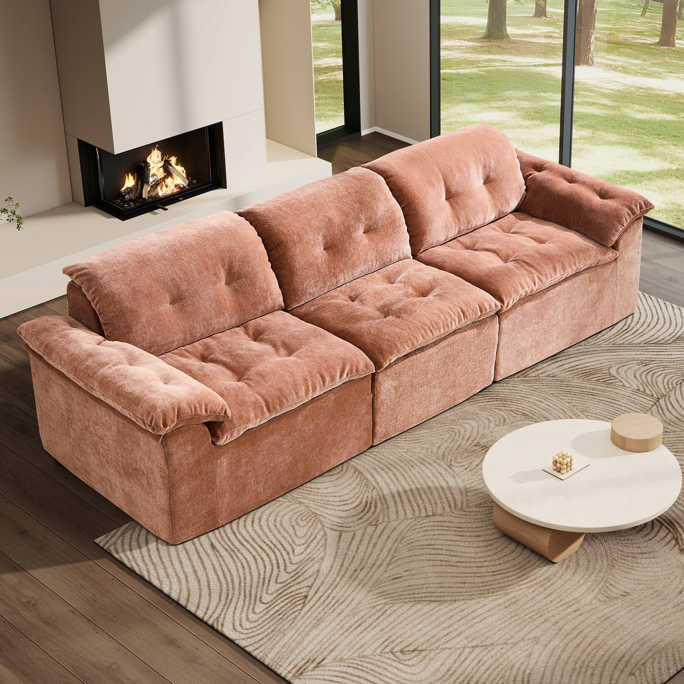 Left. Anysun - Anysun 3-Seater Luxurious Modern Cloud Chenille Modular Sectional Sofa with Detachable Backrest - Orange.