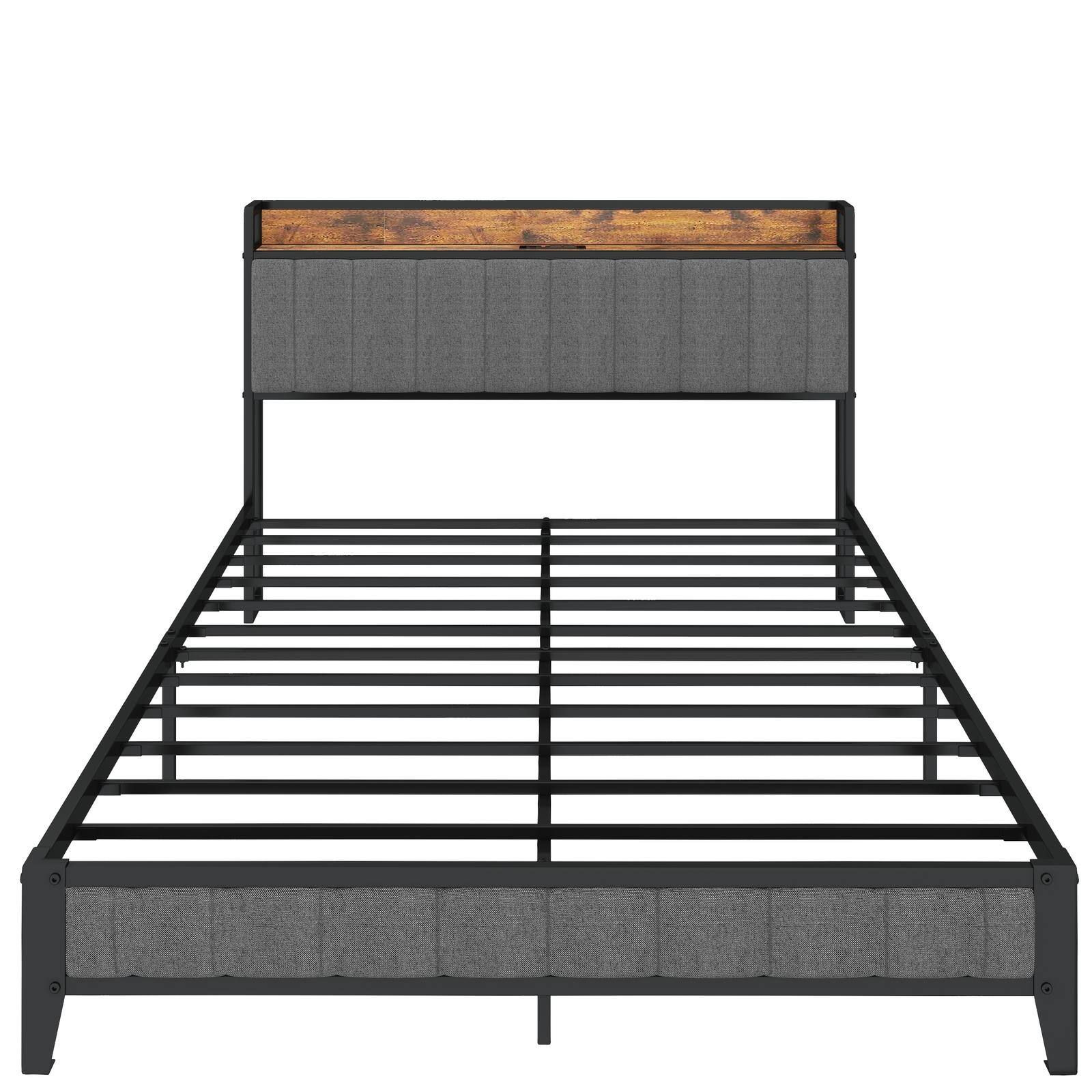 Spaco - Queen Size Wood Platform Bed Frame,No Box Spring Needed,Strong Wood Slat Support, Easy Assembly for Bedroom - Dark Gray