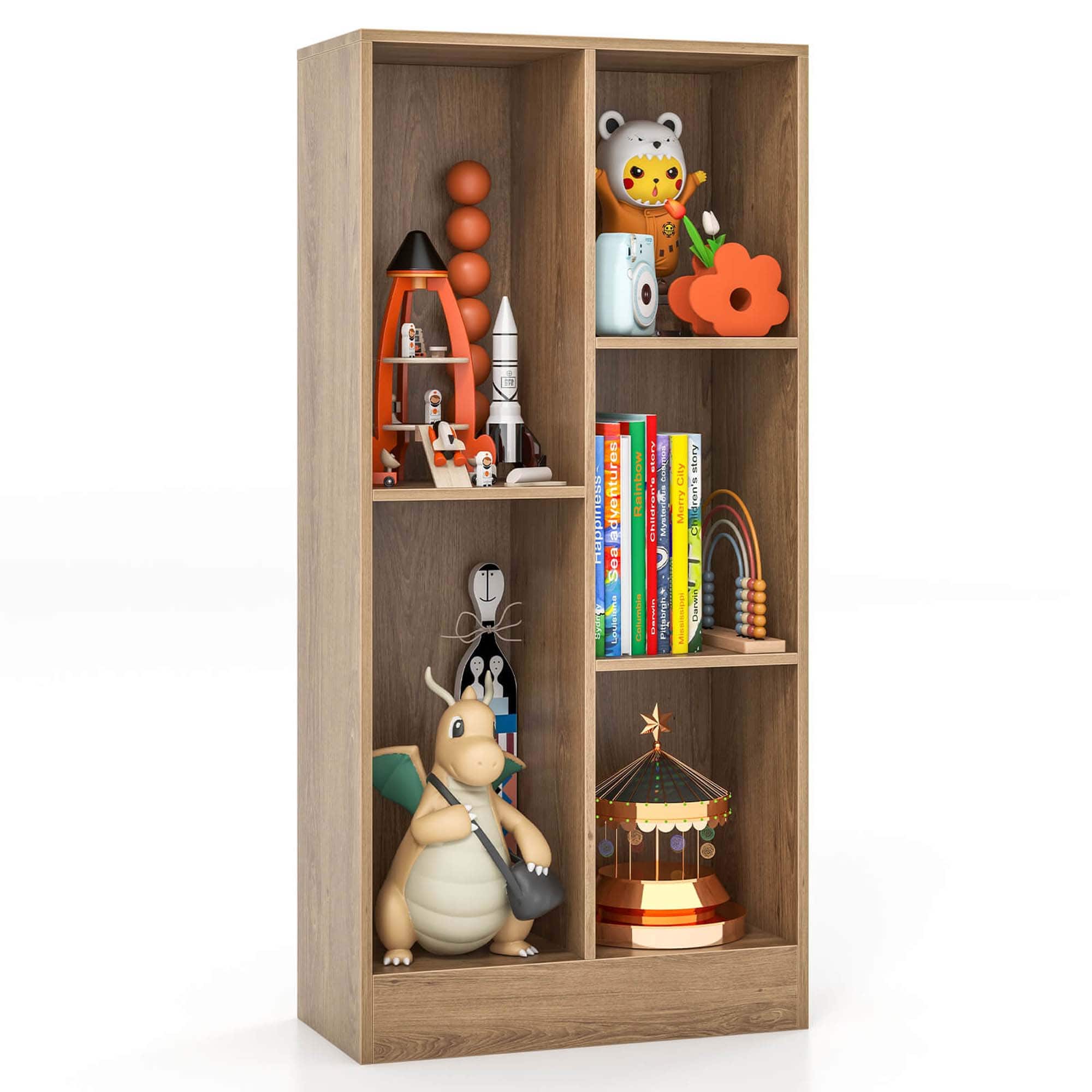Costway - 5-Cube Bookcase for Kids 41" Wooden Toy Storage Organizer for Kid's Room - Natural