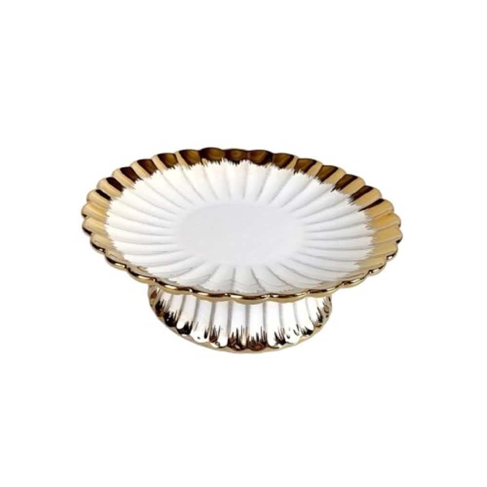 Jiallo - 7" Gold Edge Ceramic Footed Bowl - White