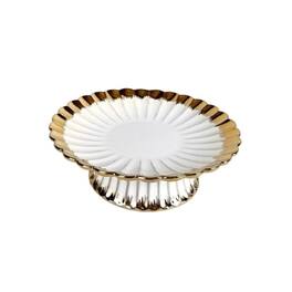 Jiallo - 7" Gold Edge Ceramic Footed Bowl - White