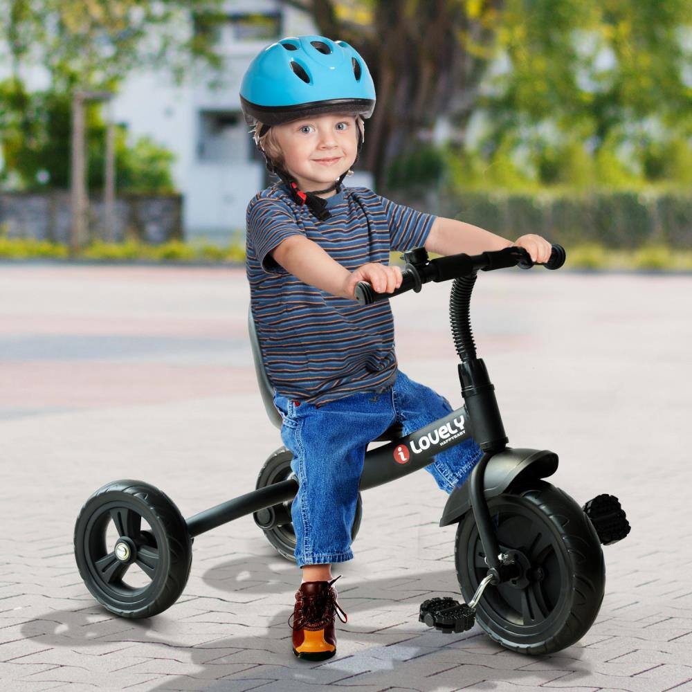 Angle. BreeBe - Qaba 3-Wheel Recreation ride on Toddler Tricycle With Bell Indoor / Outdoor - Black.