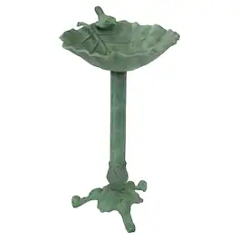 Sunnydaze - Autumnal Leaf Metal Bird Bath - 11.75 in - Green Patina