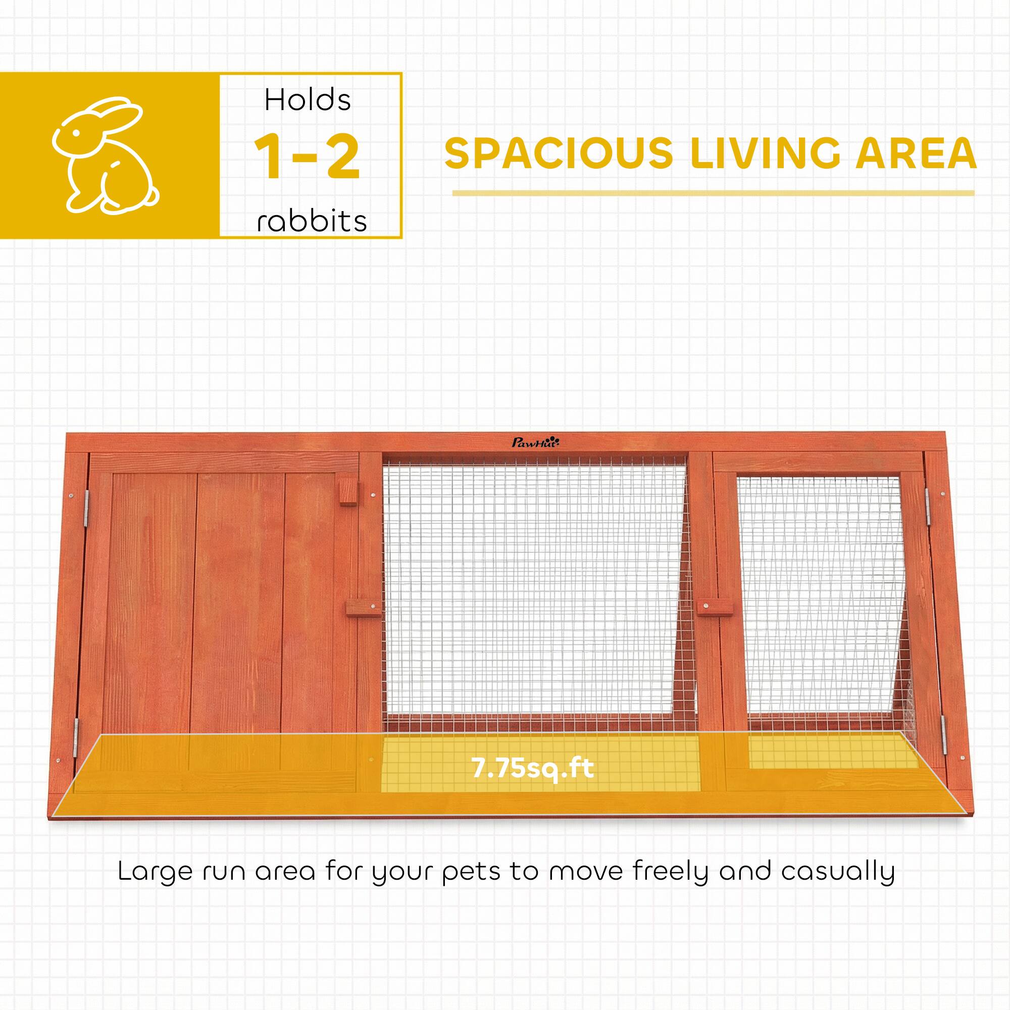 Holds 1-2 rabbits  
SPACIOUS LIVING AREA  
7.75sq.ft  
Large run area for your pets to move freely and casually